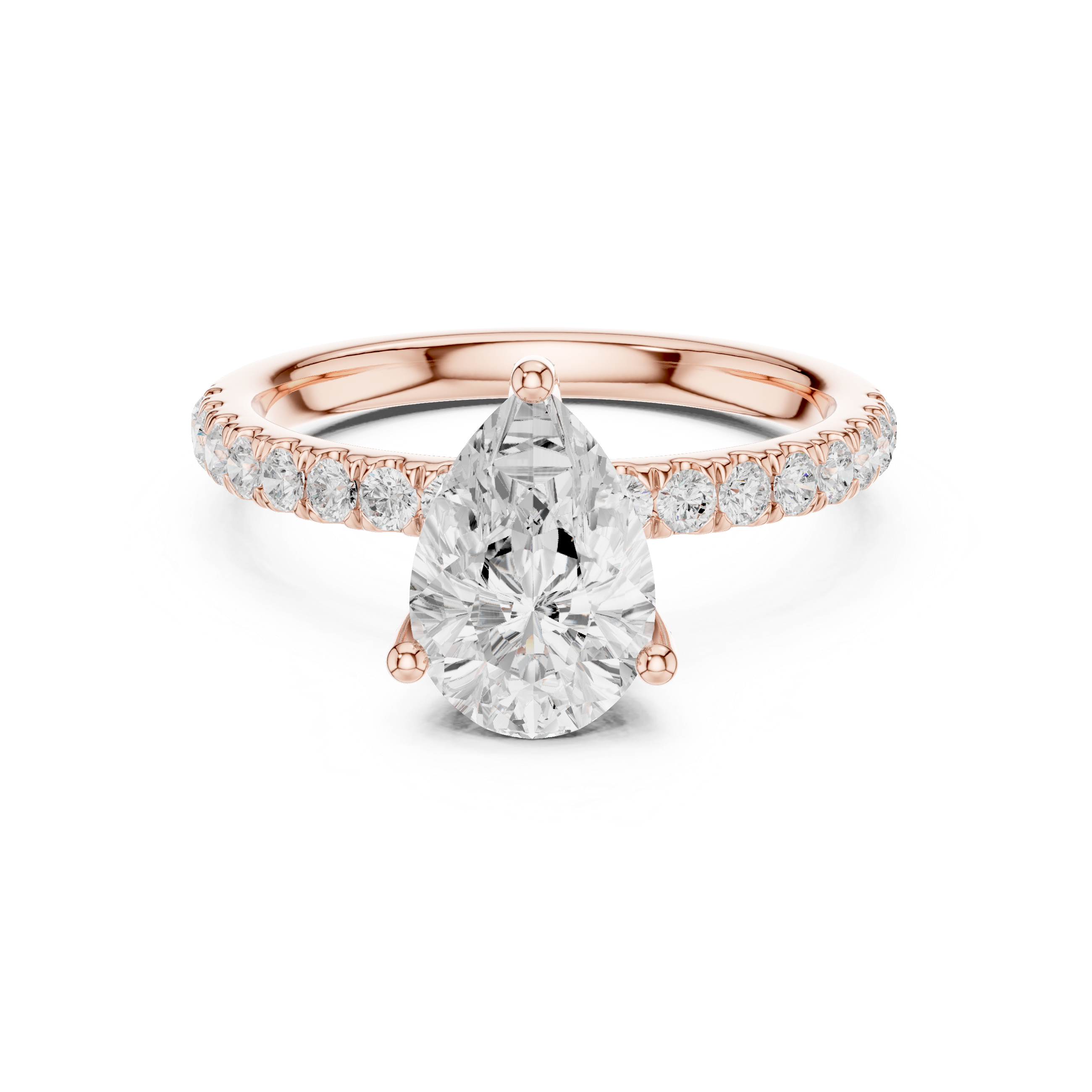 Sparkling Pear Cut Diamond Engagement Ring with Pavé Diamond Band close-up accent detail