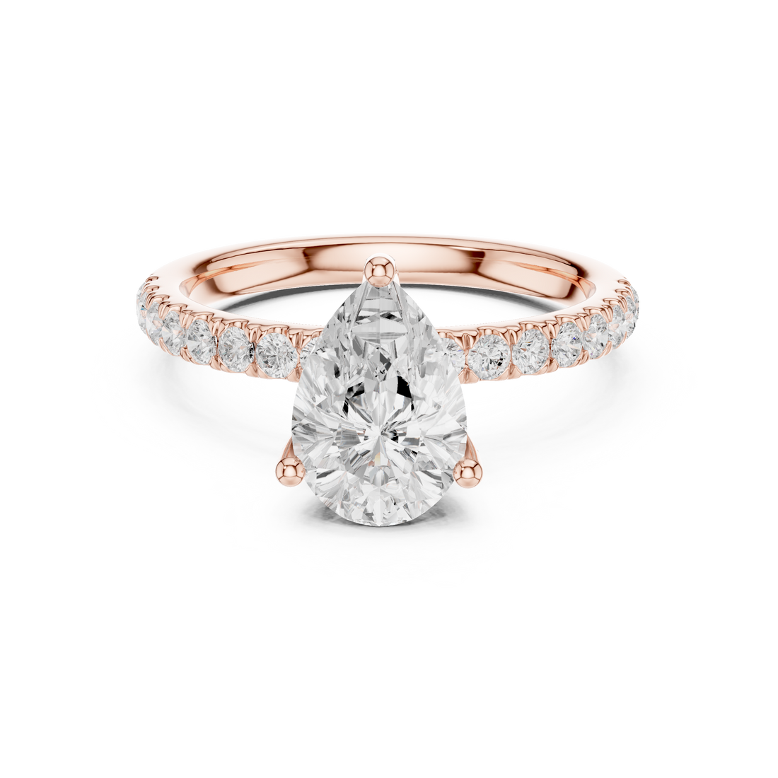 Sparkling Pear Cut Diamond Engagement Ring with Pavé Diamond Band close-up accent detail