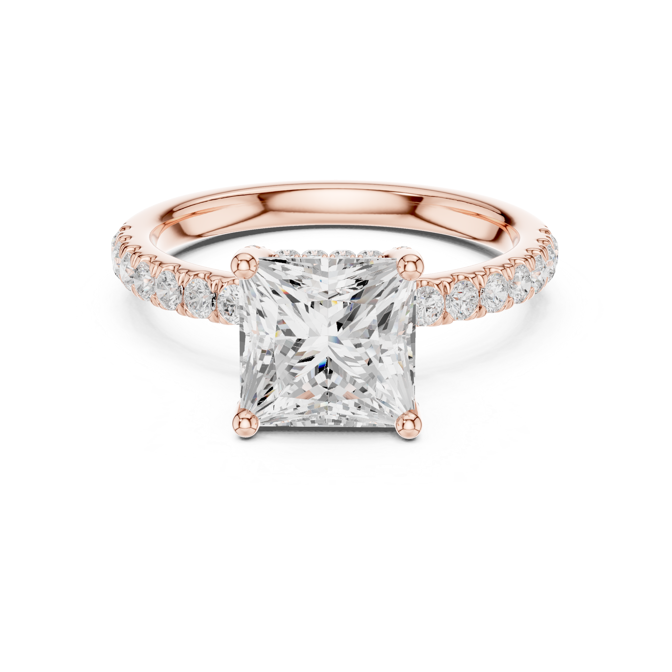 Sparkling Princess Cut Diamond Pavé Engagement Ring close-up accent detail