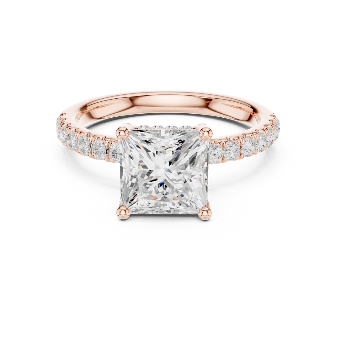 Sparkling Princess Cut Diamond Pavé Engagement Ring close-up accent detail