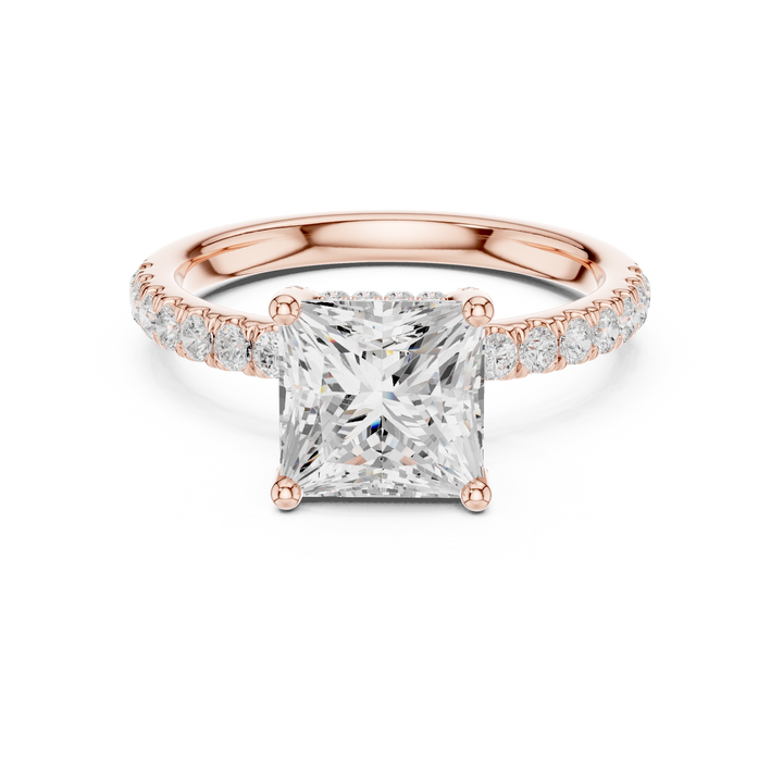 Sparkling Princess Cut Diamond Pavé Engagement Ring close-up accent detail