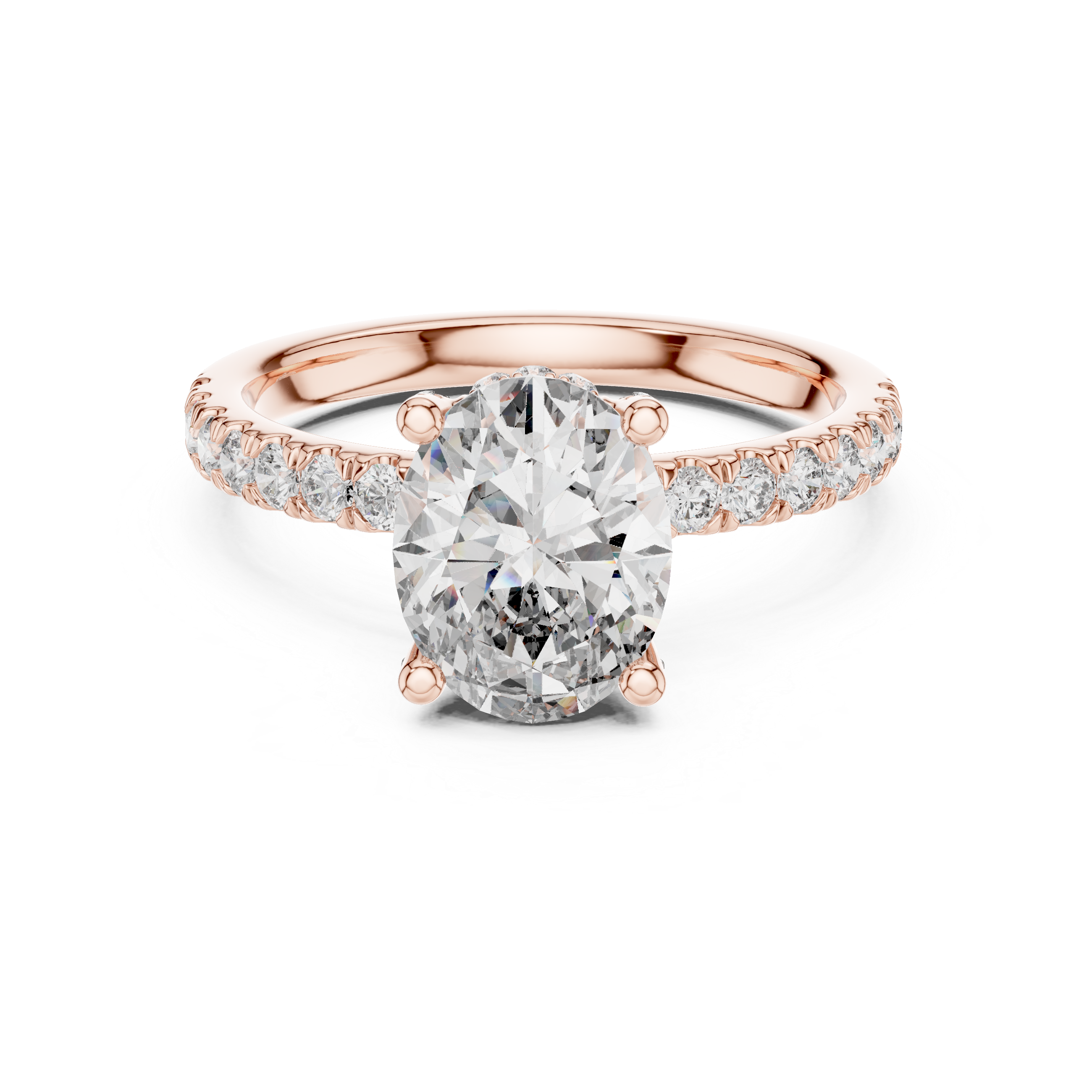 Oval Cut Diamond Pavé Band Solitaire Engagement Ring