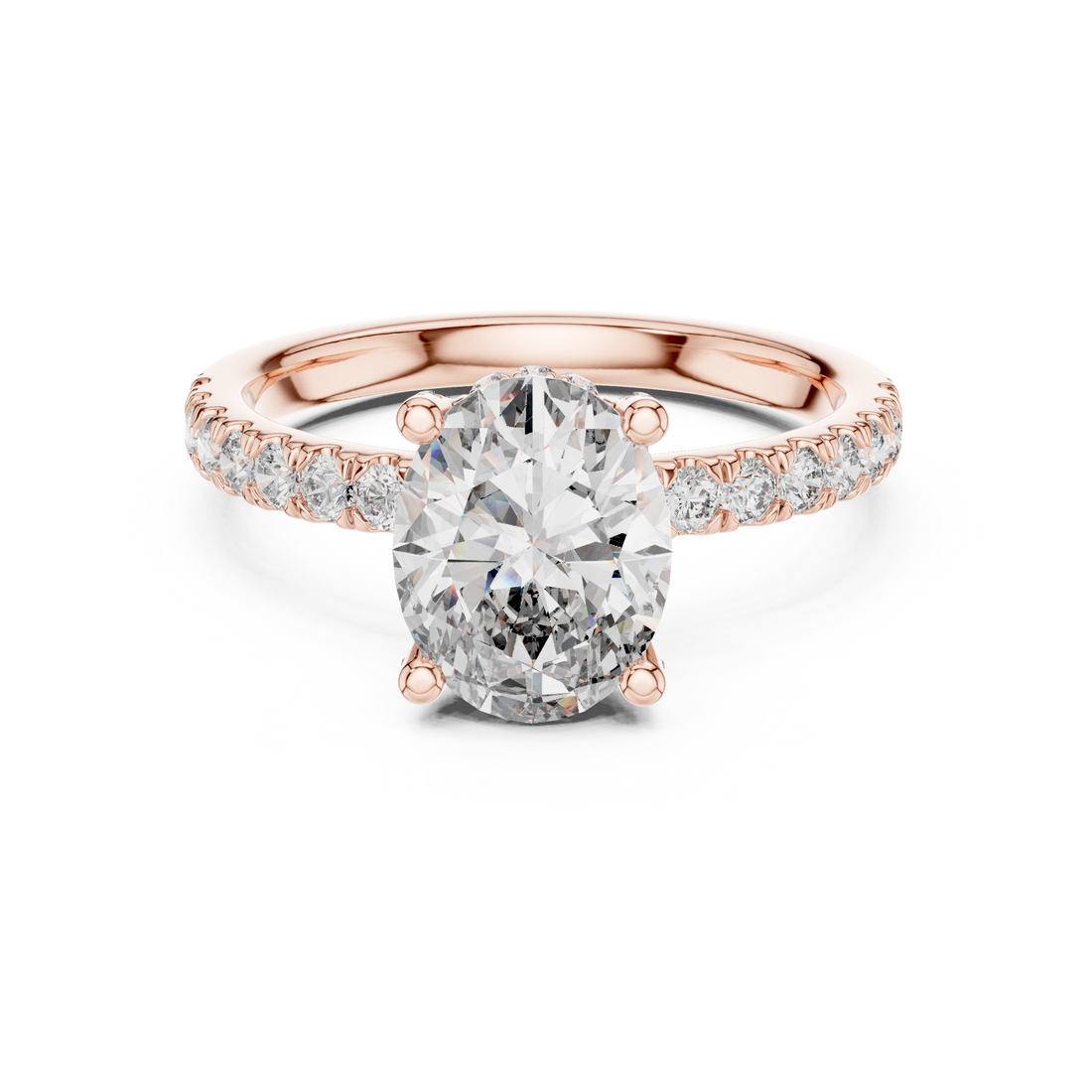 Oval Cut Diamond Pavé Band Solitaire Engagement Ring