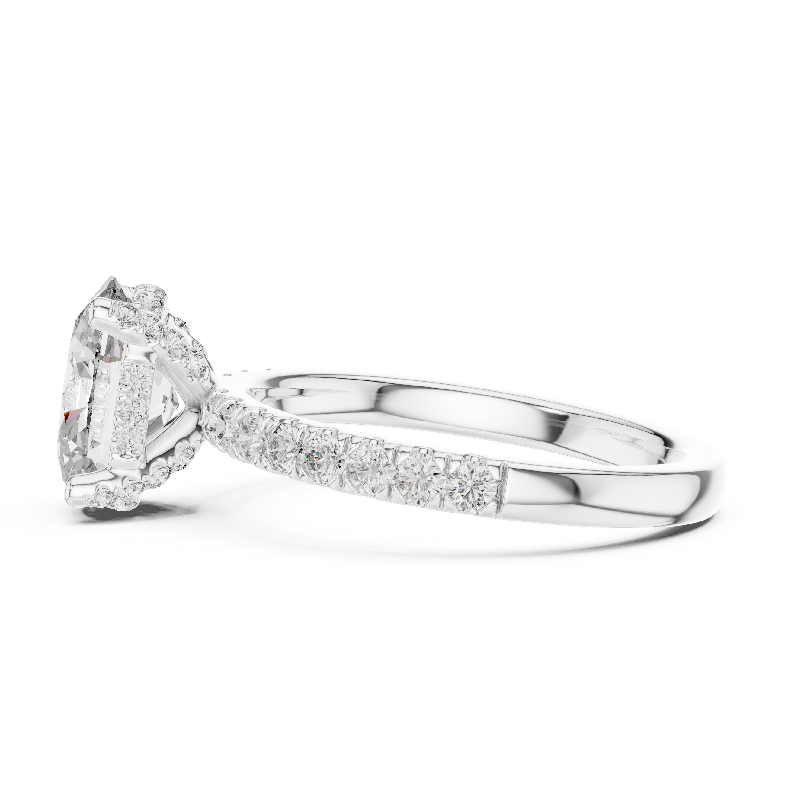 Oval Cut Diamond Pavé Band Solitaire Engagement Ring
