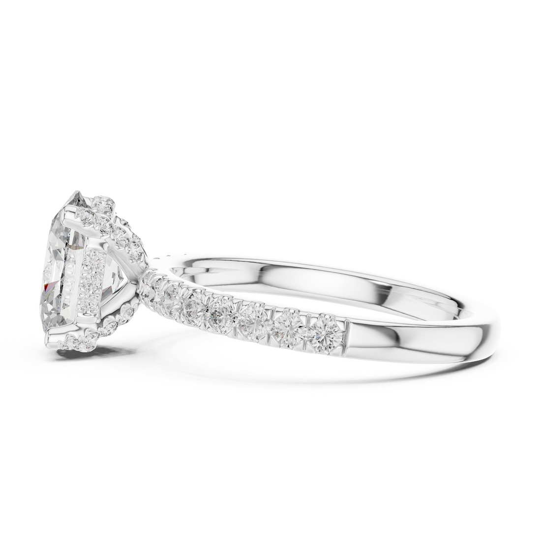 Oval Cut Diamond Pavé Band Solitaire Engagement Ring