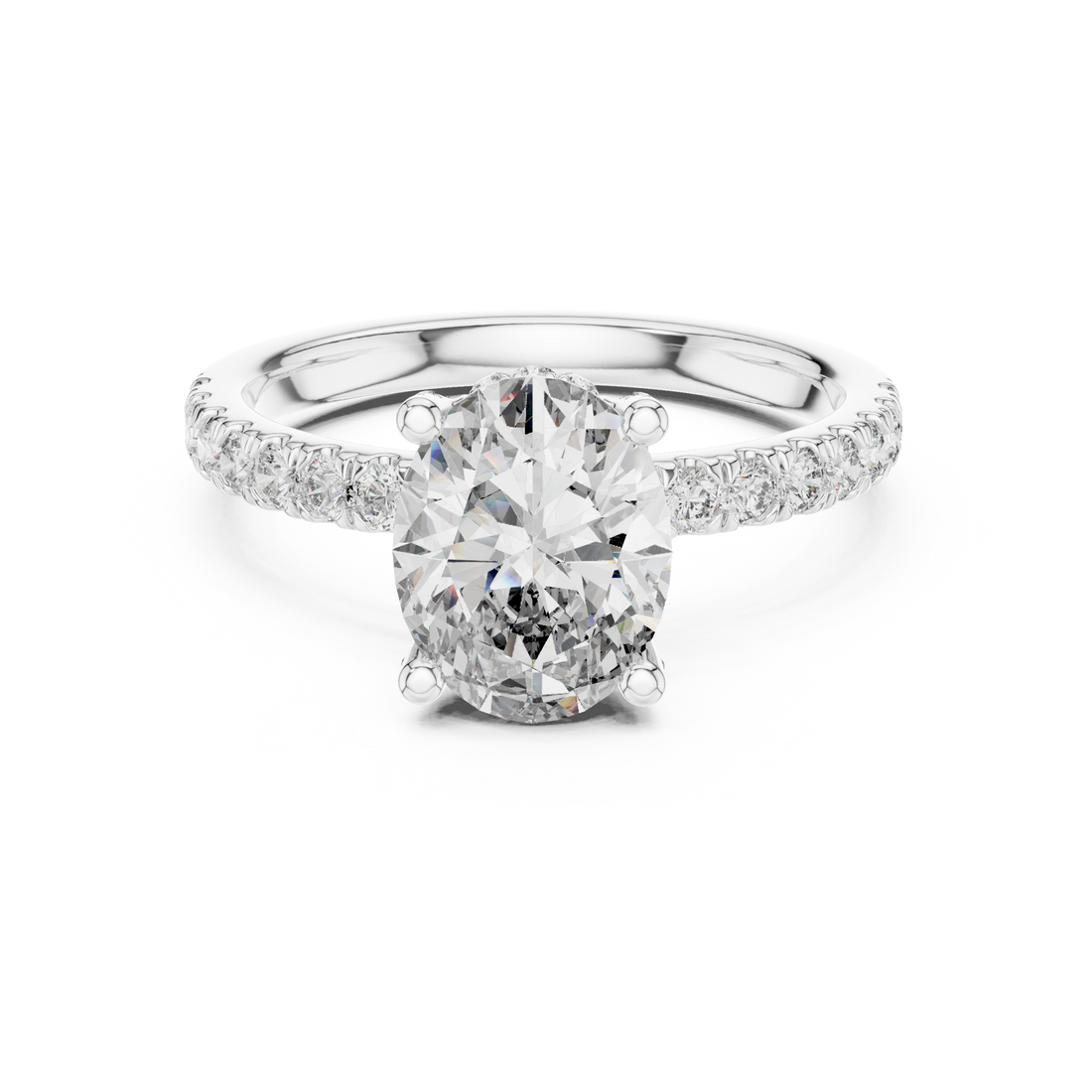 Oval Cut Diamond Pavé Band Solitaire Engagement Ring