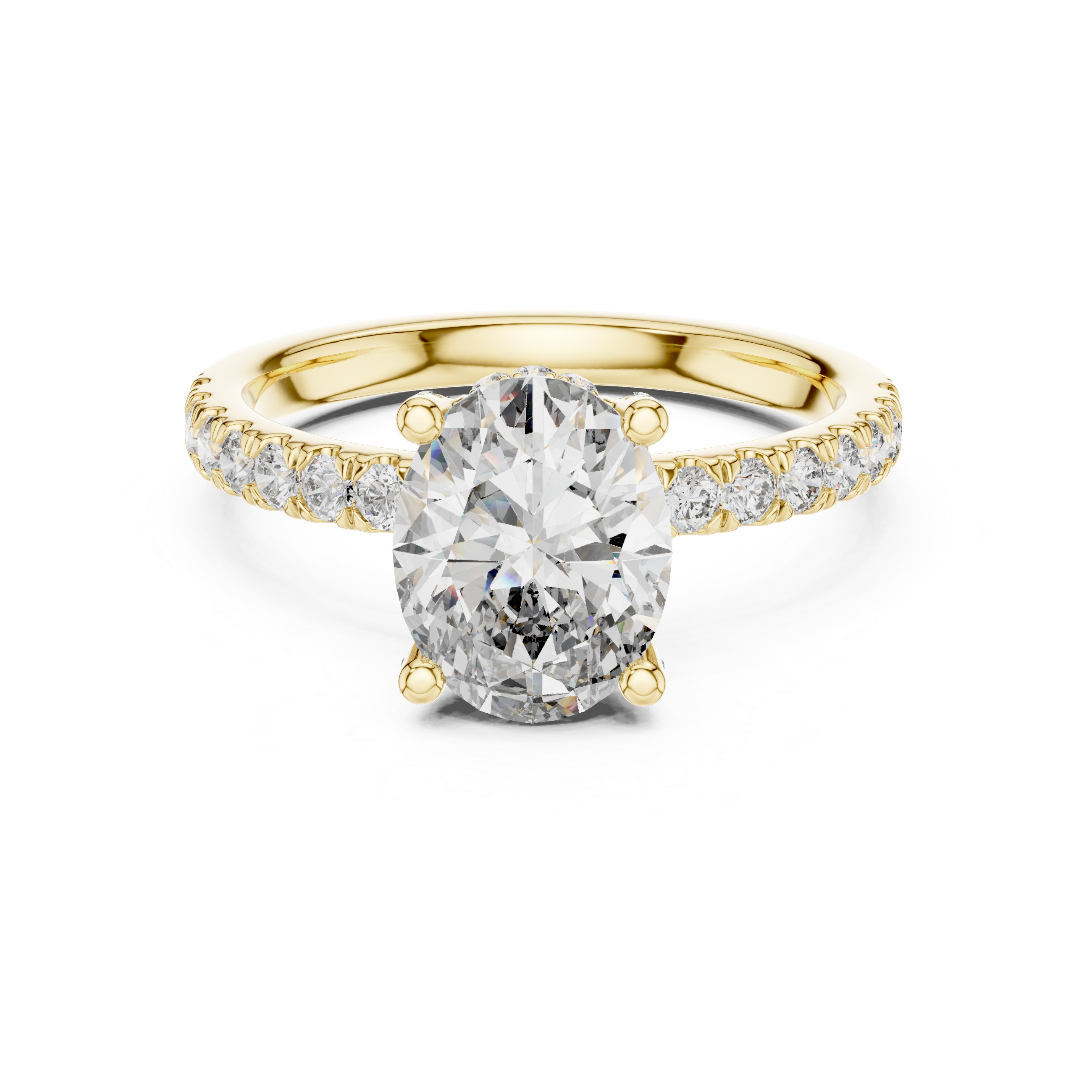 Oval Cut Diamond Pavé Band Solitaire Engagement Ring