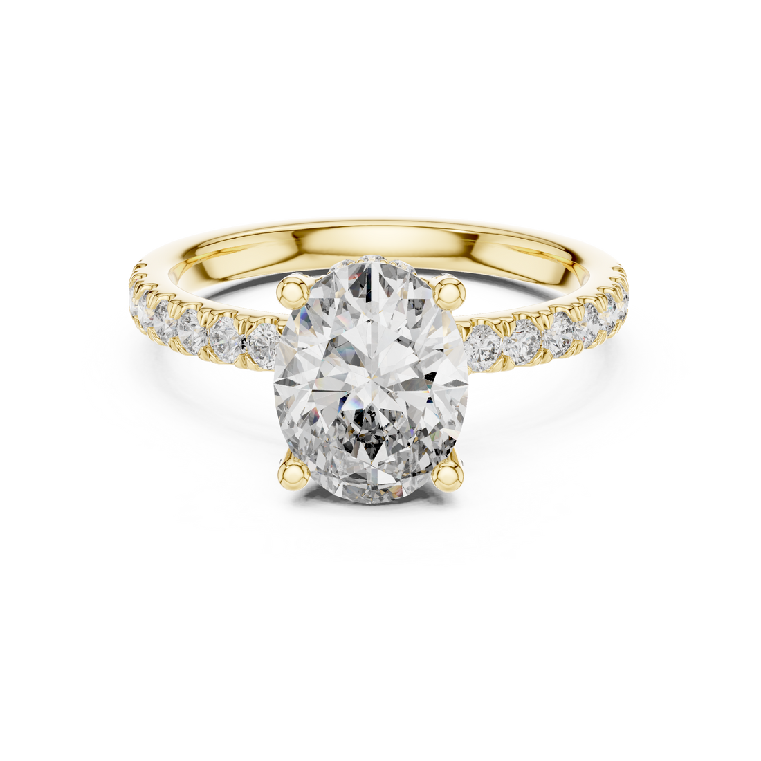Oval Cut Diamond Pavé Band Solitaire Engagement Ring
