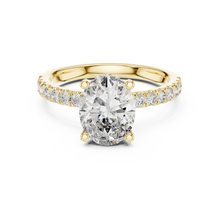 Oval Cut Diamond Pavé Band Solitaire Engagement Ring