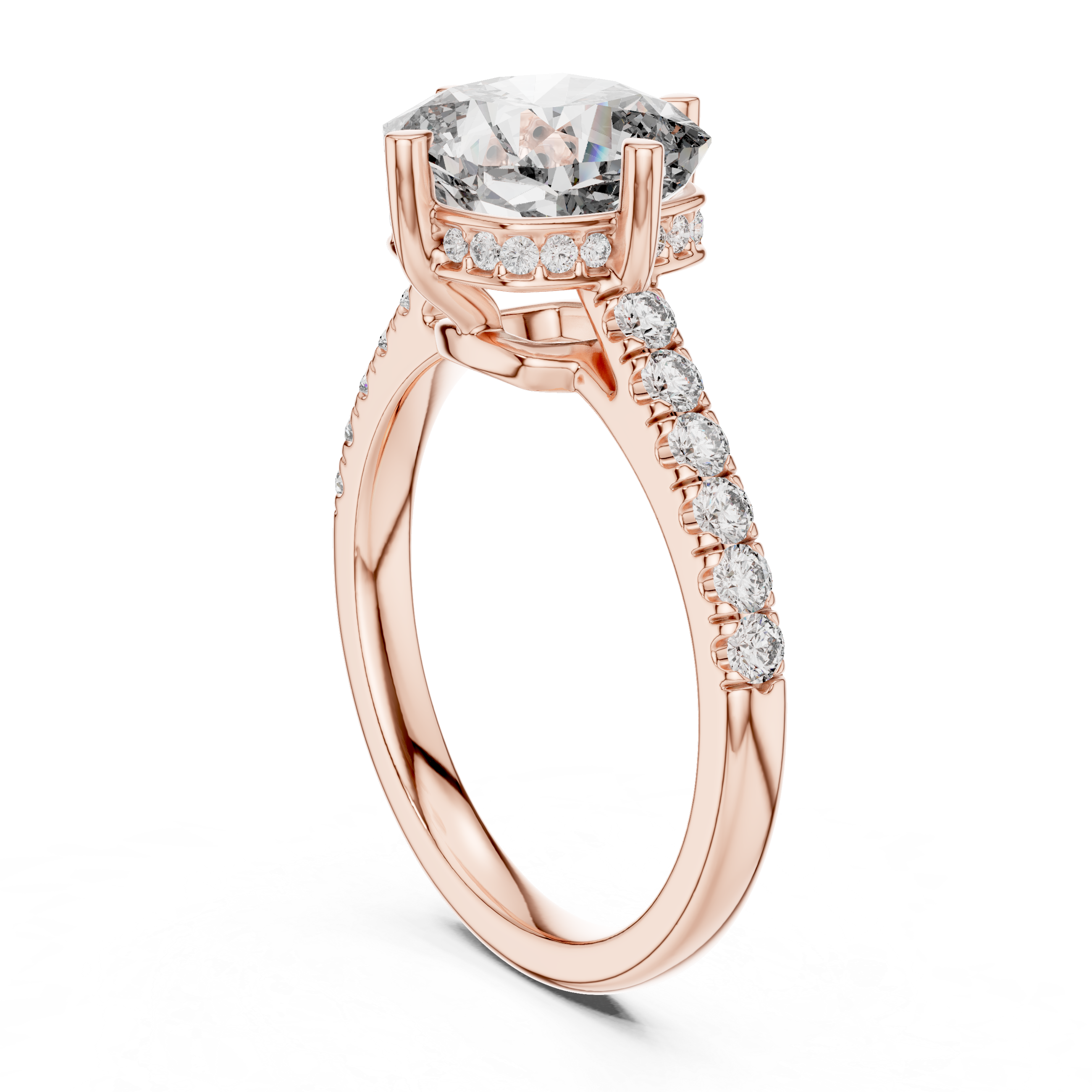 Cushion Cut Diamond Solitaire Engagement Ring with Pavé Band