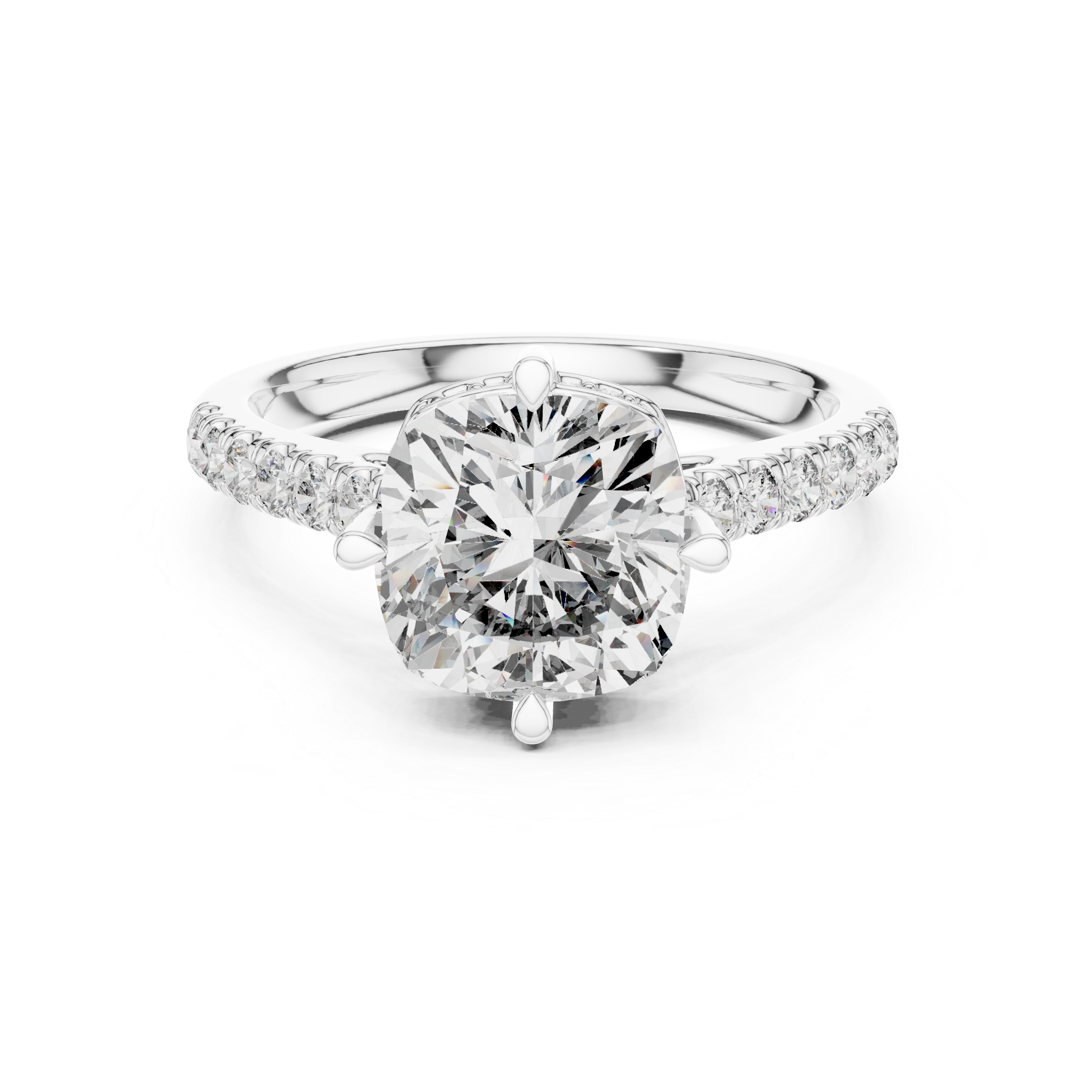 Cushion Cut Diamond Solitaire Engagement Ring with Pavé Band