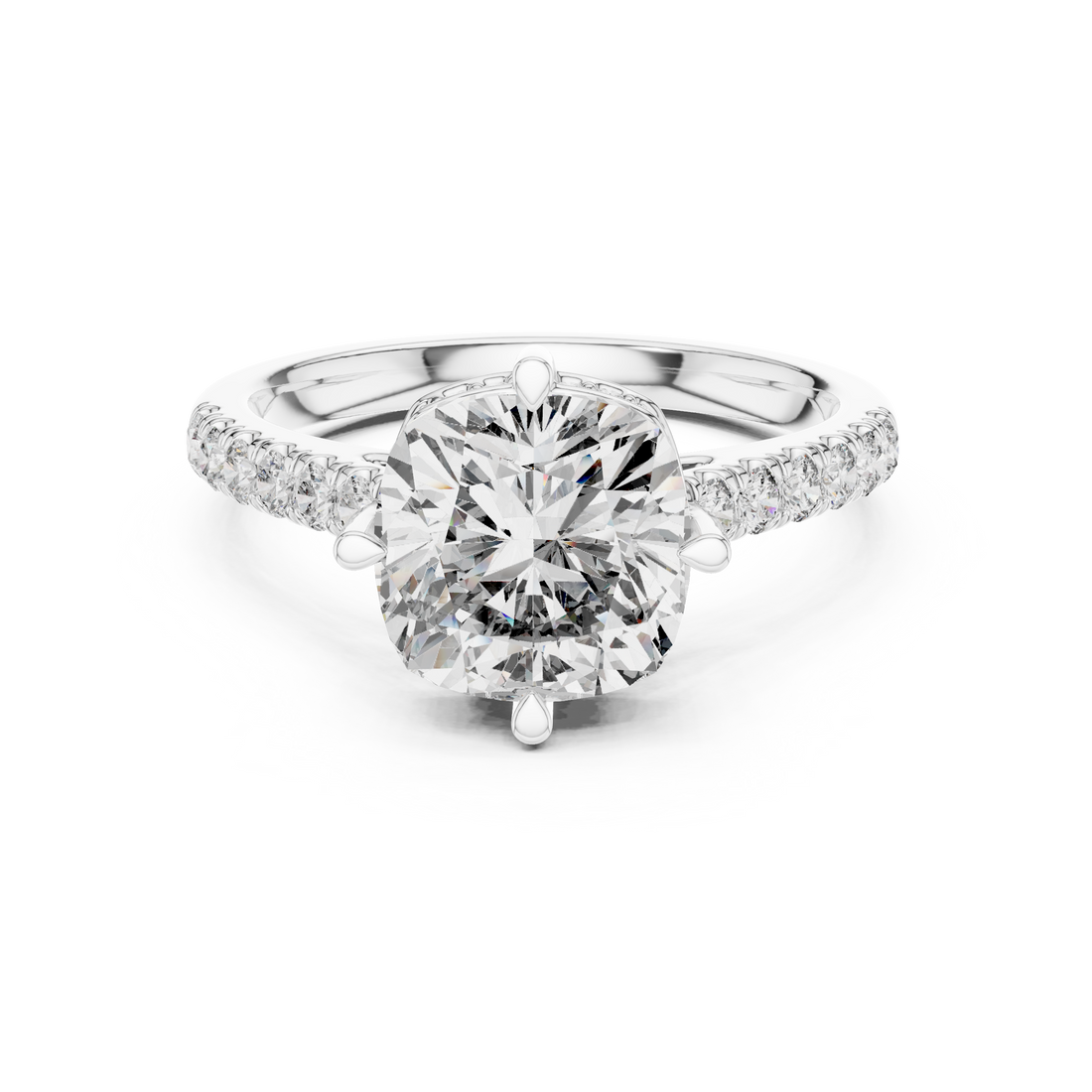 Cushion Cut Diamond Solitaire Engagement Ring with Pavé Band