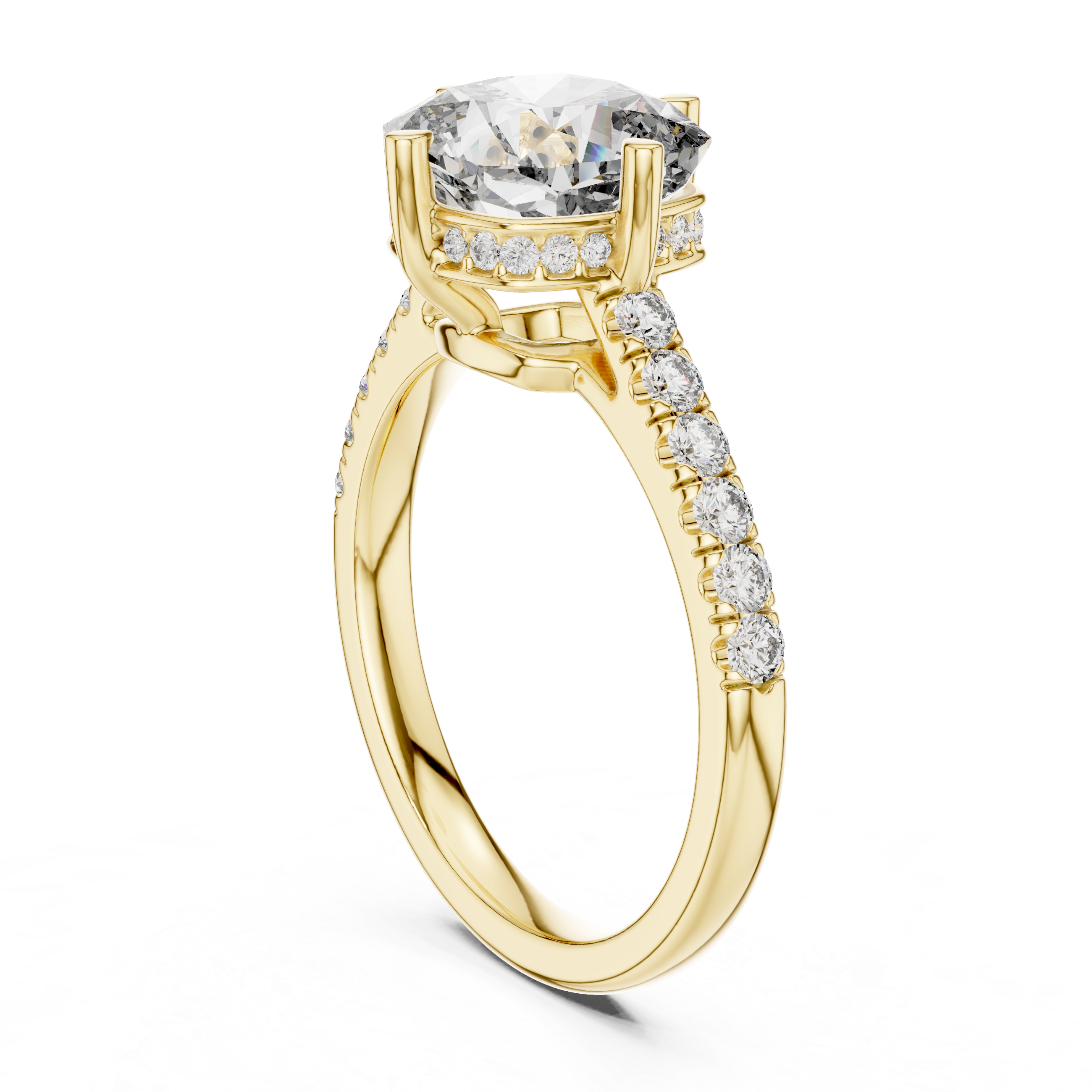 Cushion Cut Diamond Solitaire Engagement Ring with Pavé Band