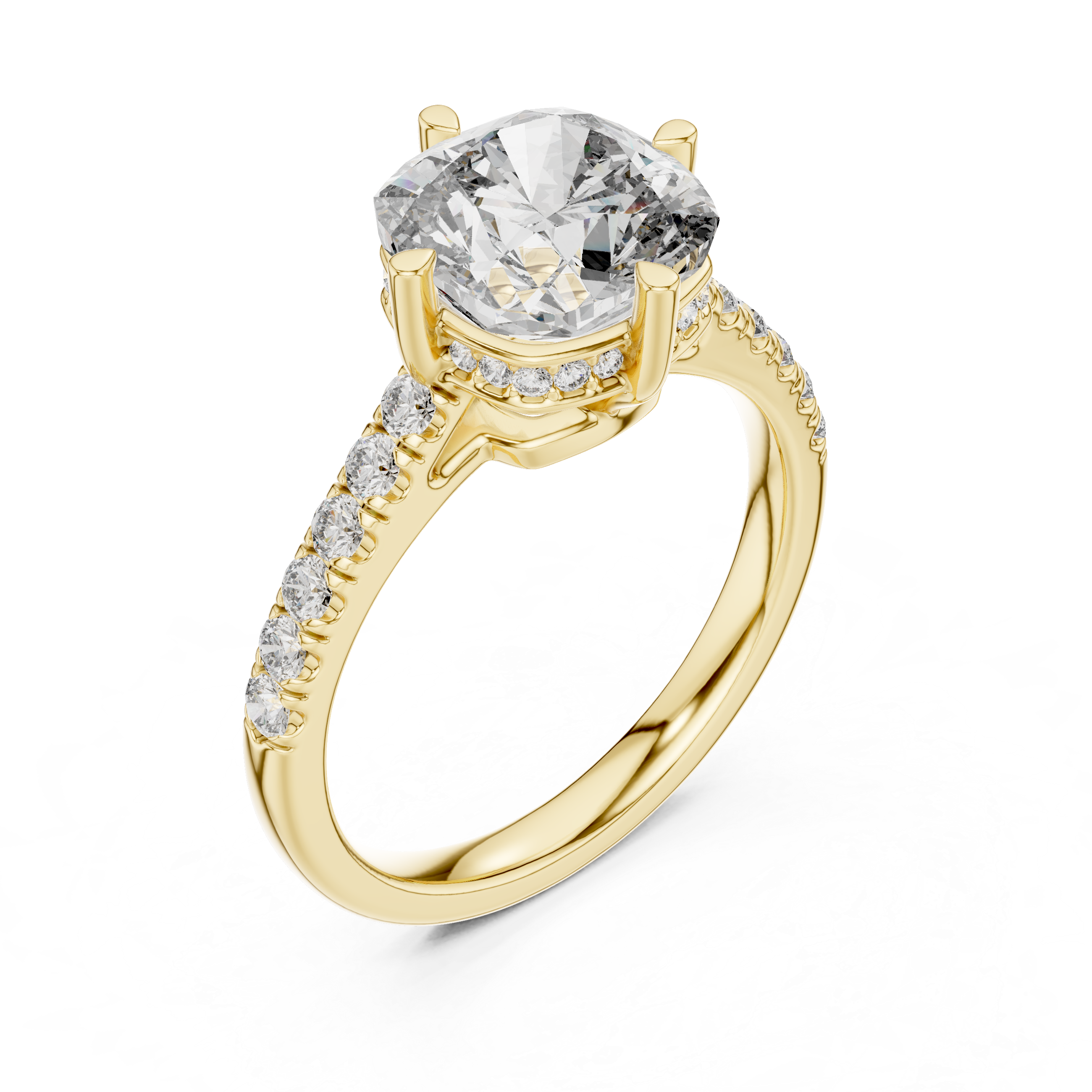 Cushion Cut Diamond Solitaire Engagement Ring with Pavé Band