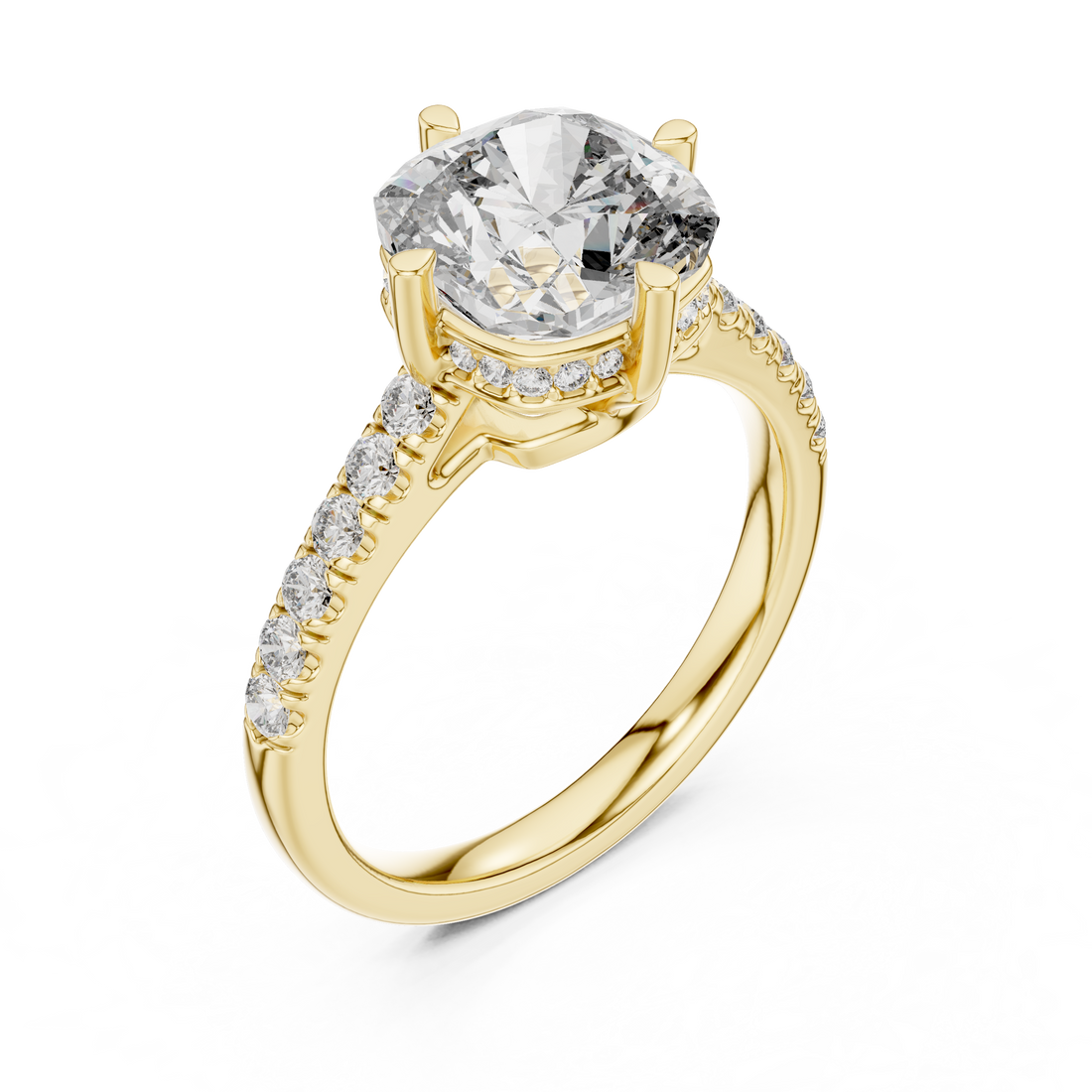 Cushion Cut Diamond Solitaire Engagement Ring with Pavé Band