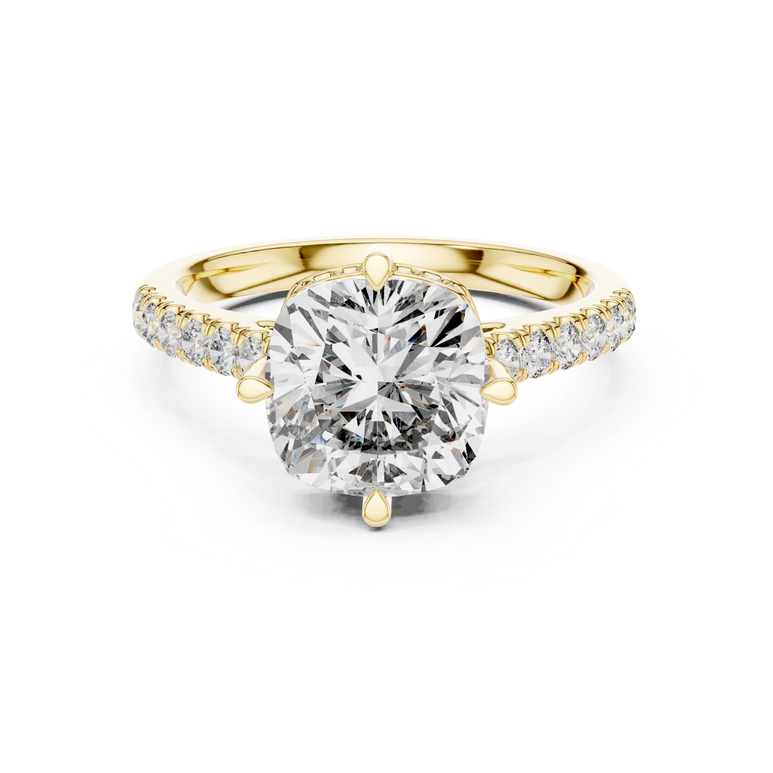 Cushion Cut Diamond Solitaire Engagement Ring with Pavé Band