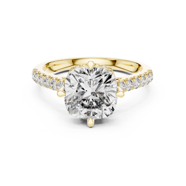 Cushion Cut Diamond Solitaire Engagement Ring with Pavé Band