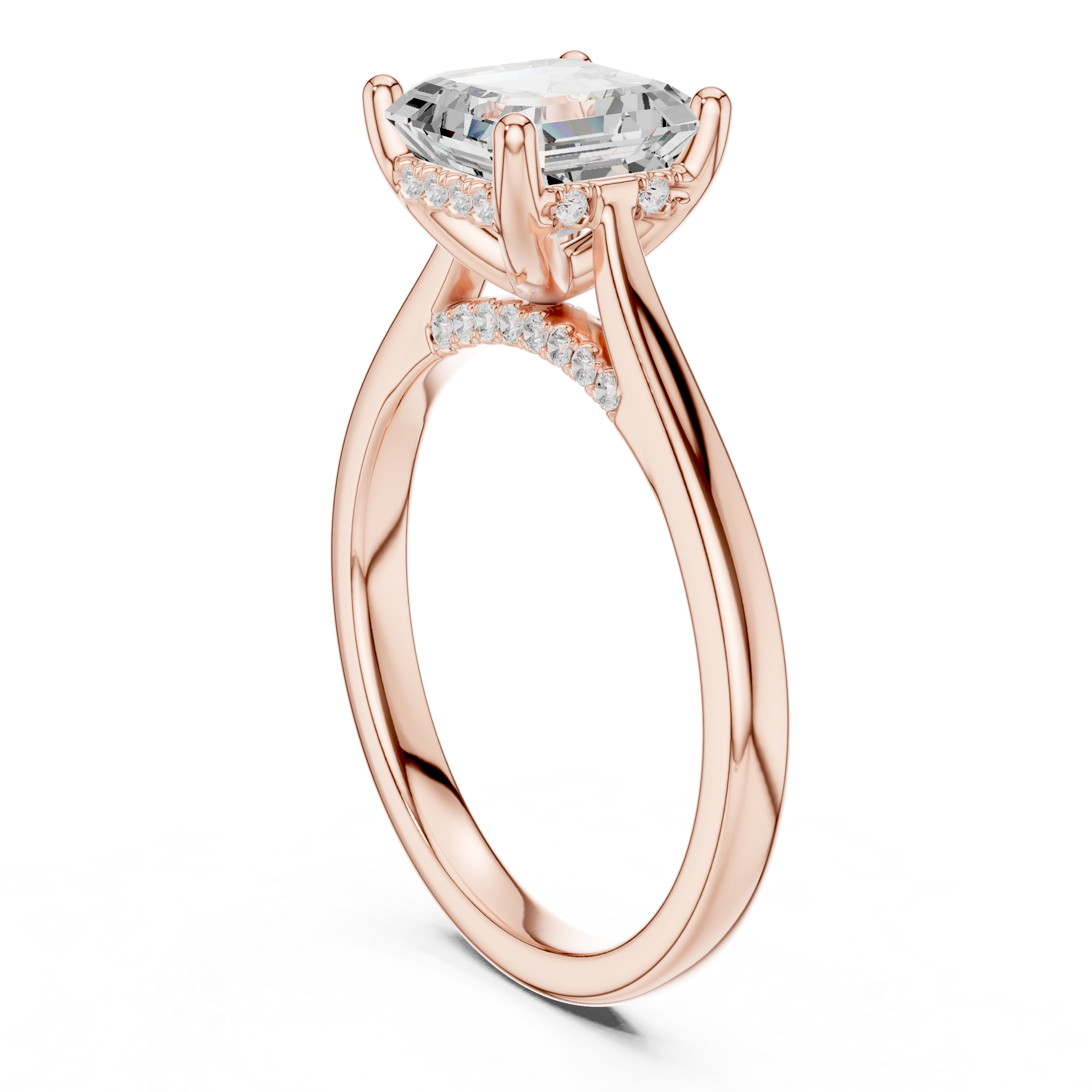 Asscher Cut Diamond Solitaire Engagement Ring with Hidden Pavé Diamonds