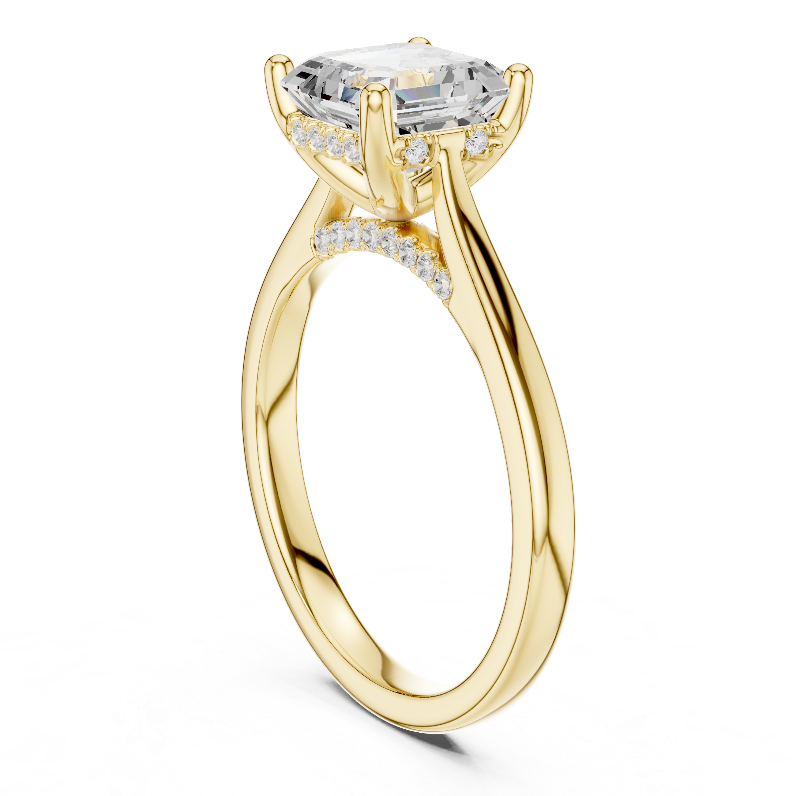 Asscher Cut Diamond Solitaire Engagement Ring with Hidden Pavé Diamonds