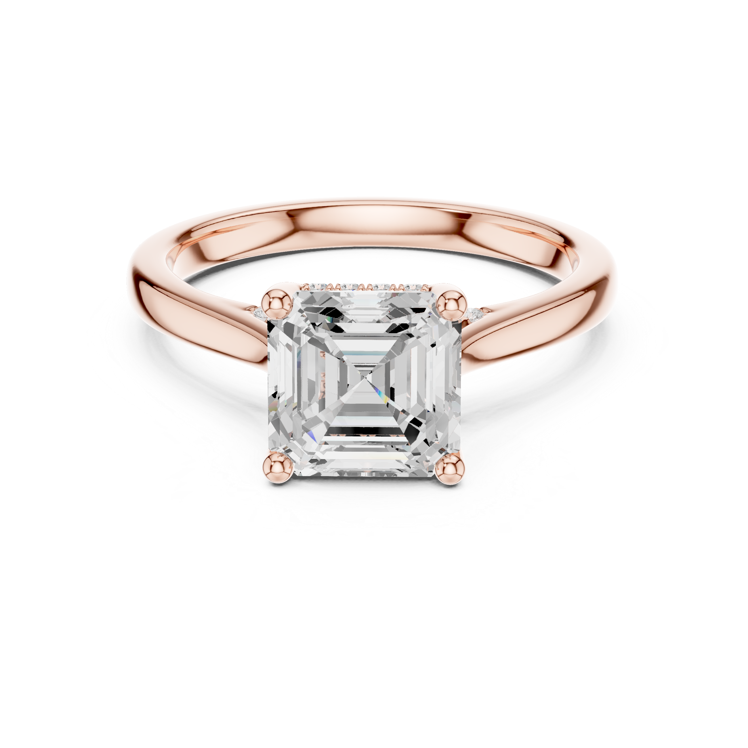 Asscher Cut Diamond Solitaire Engagement Ring with Hidden Pavé Diamonds