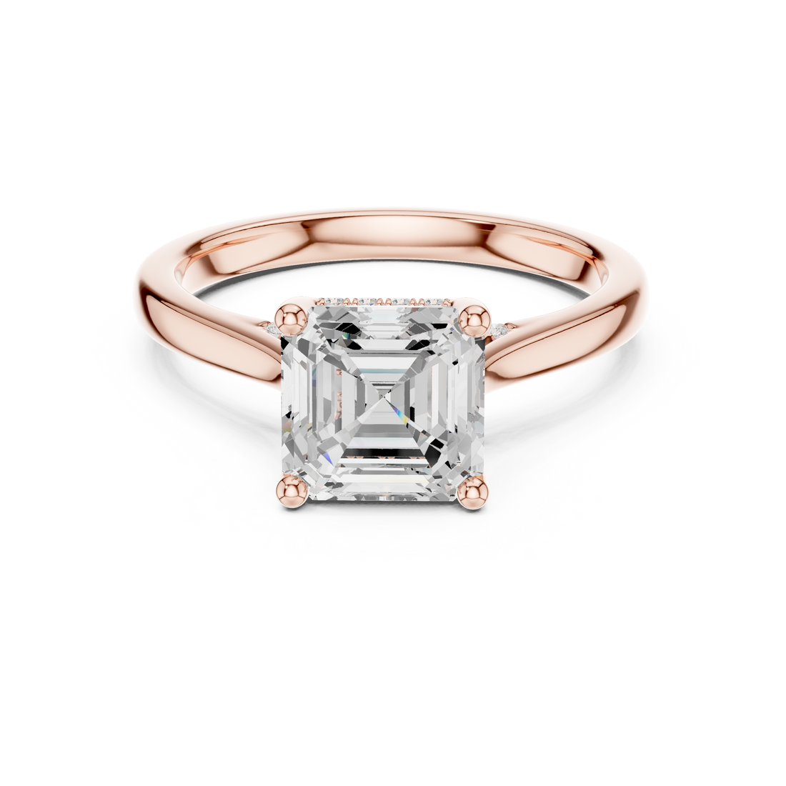 Asscher Cut Diamond Solitaire Engagement Ring with Hidden Pavé Diamonds
