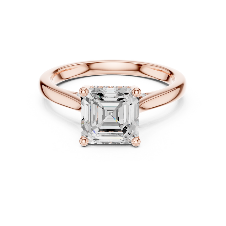 Asscher Cut Diamond Solitaire Engagement Ring with Hidden Pavé Diamonds