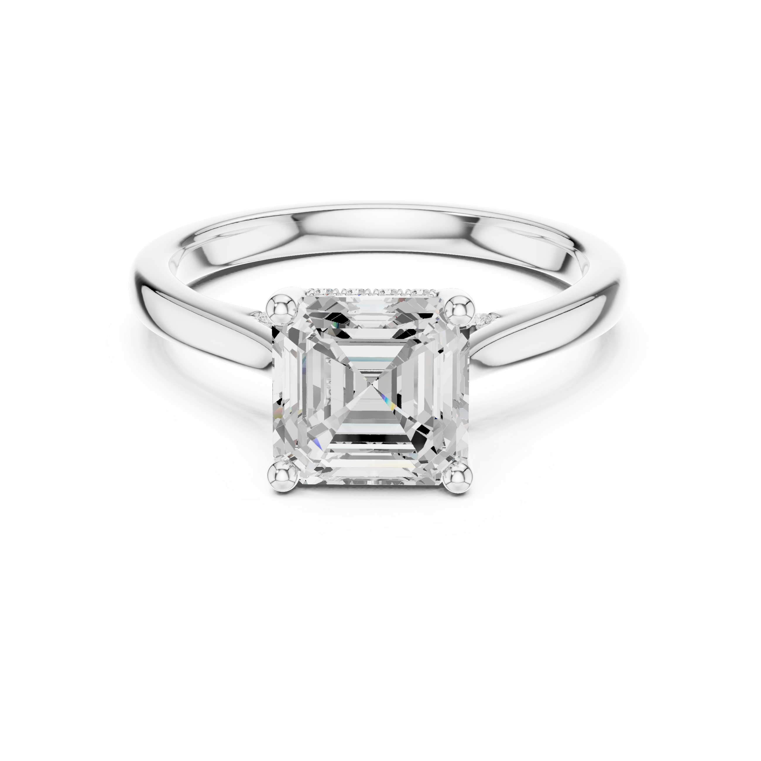 Asscher Cut Diamond Solitaire Engagement Ring with Hidden Pavé Diamonds