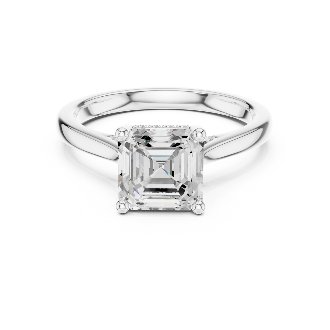 Asscher Cut Diamond Solitaire Engagement Ring with Hidden Pavé Diamonds