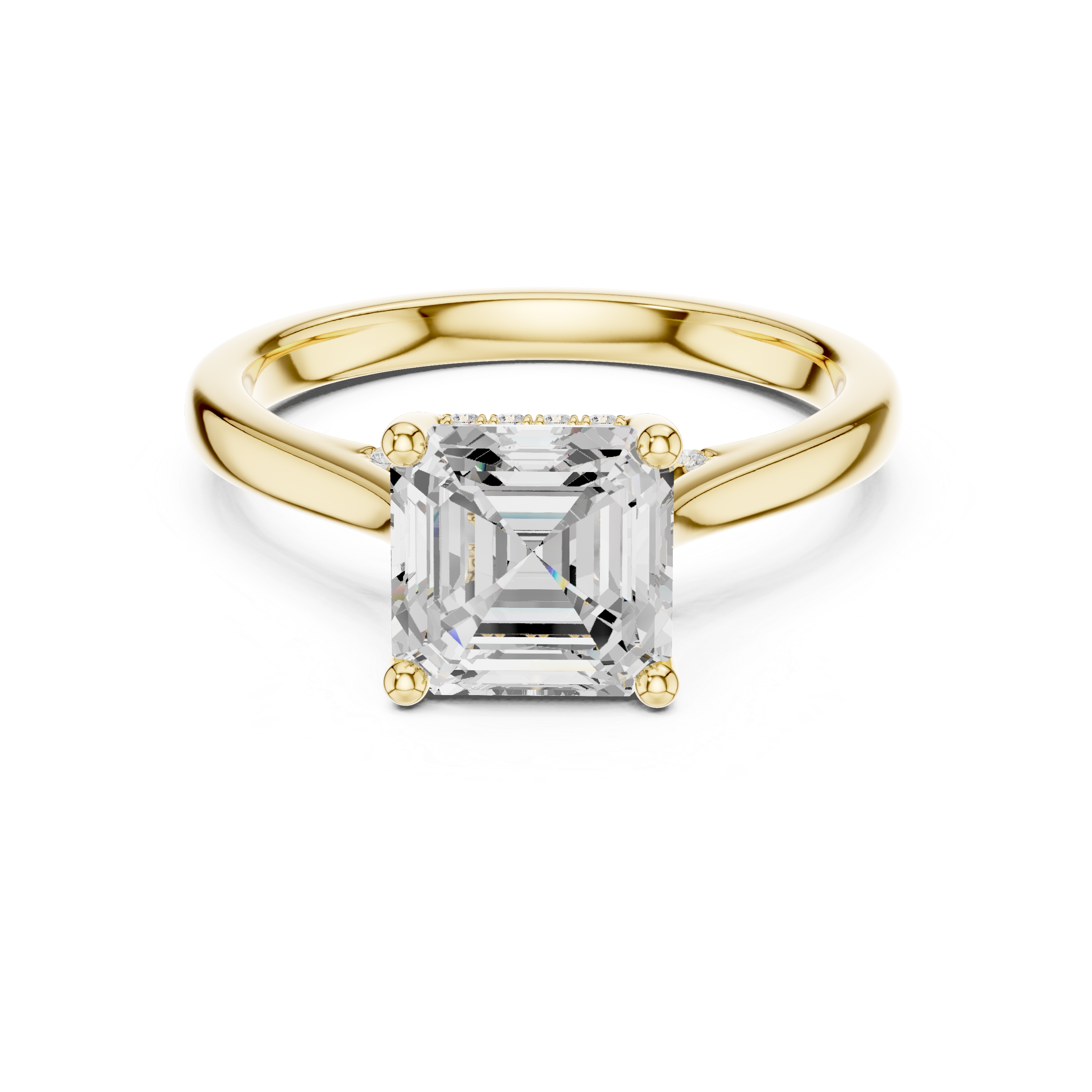 Asscher Cut Diamond Solitaire Engagement Ring with Hidden Pavé Diamonds