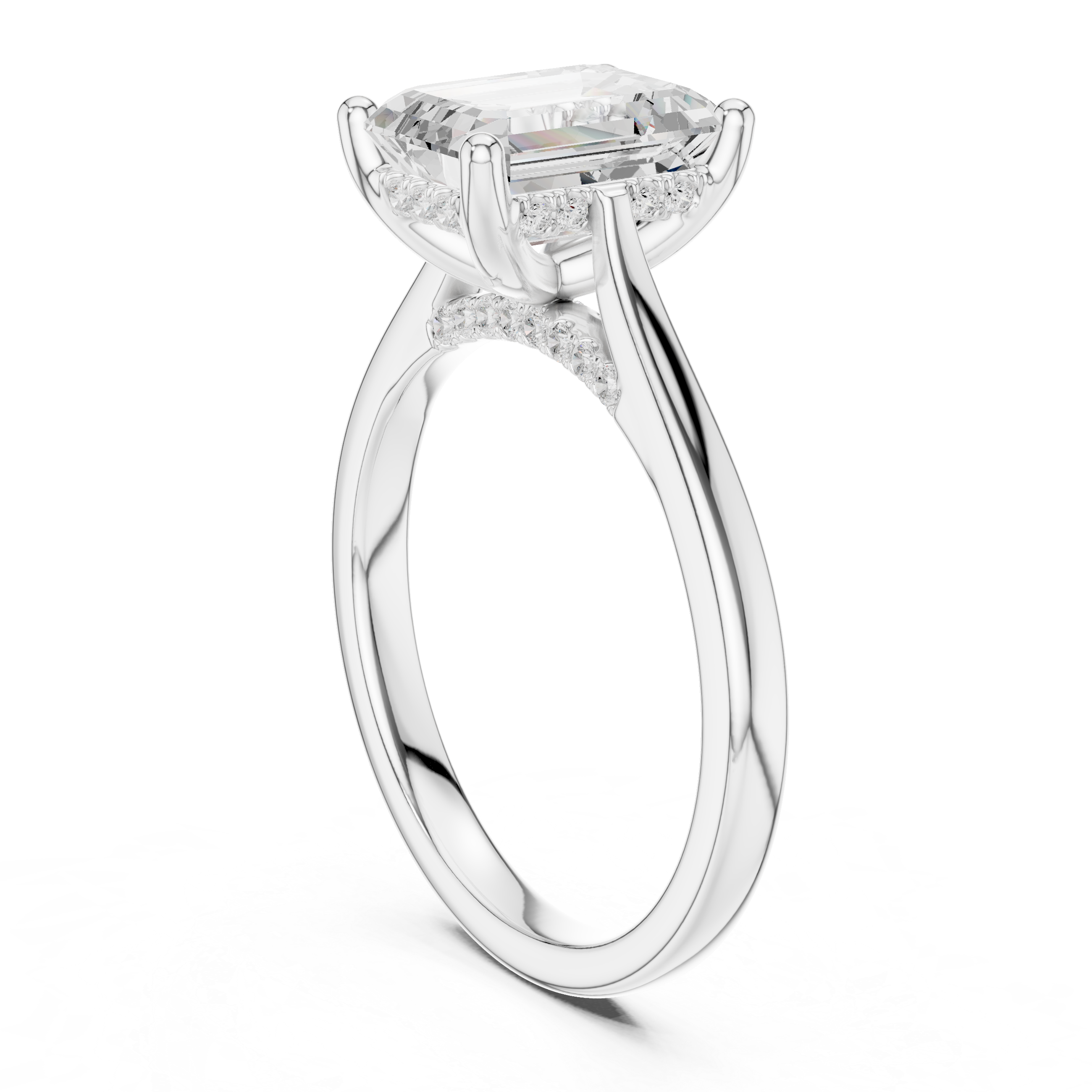 Emerald Cut Diamond Engagement Ring with Hidden Pavé Accent Diamonds