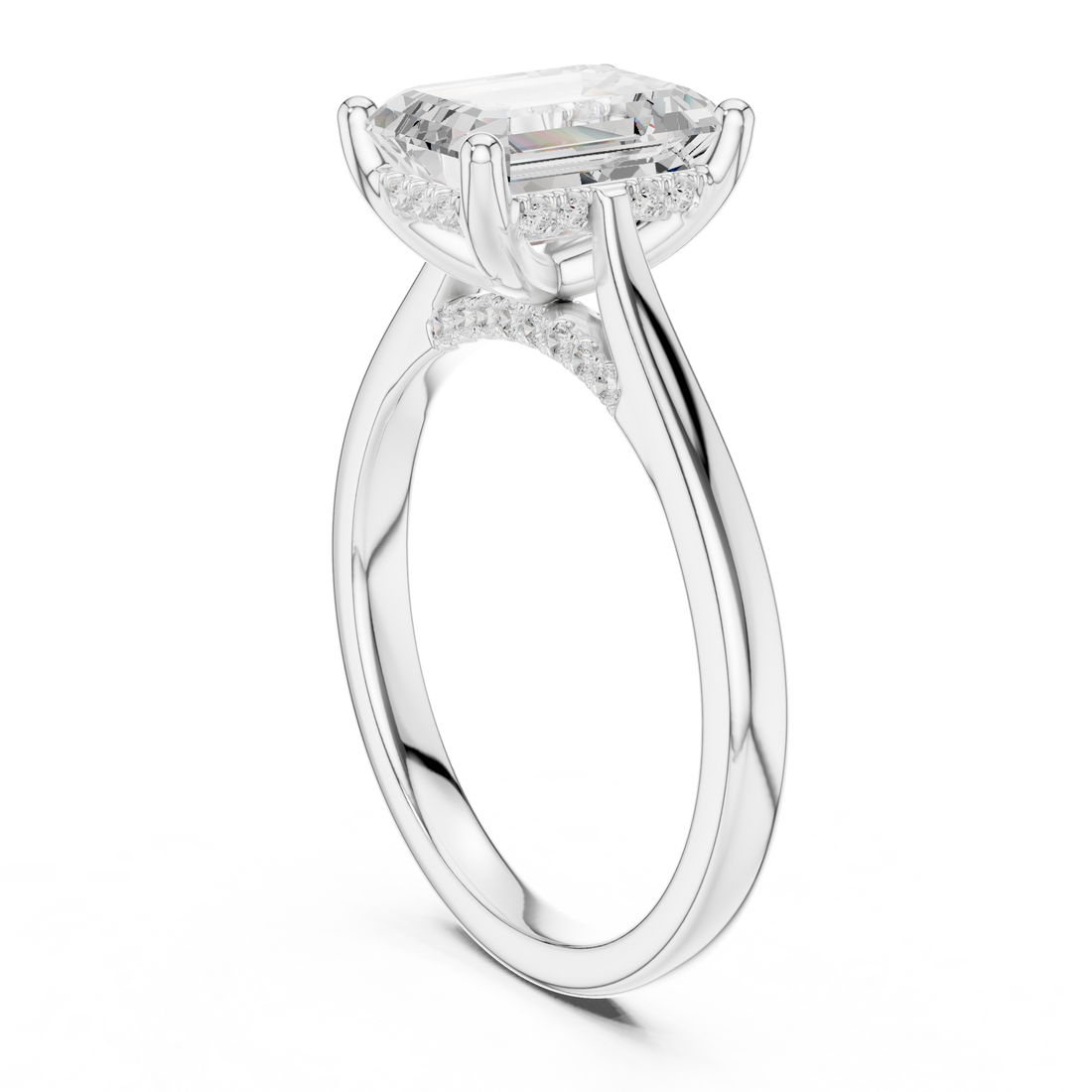 Emerald Cut Diamond Engagement Ring with Hidden Pavé Accent Diamonds