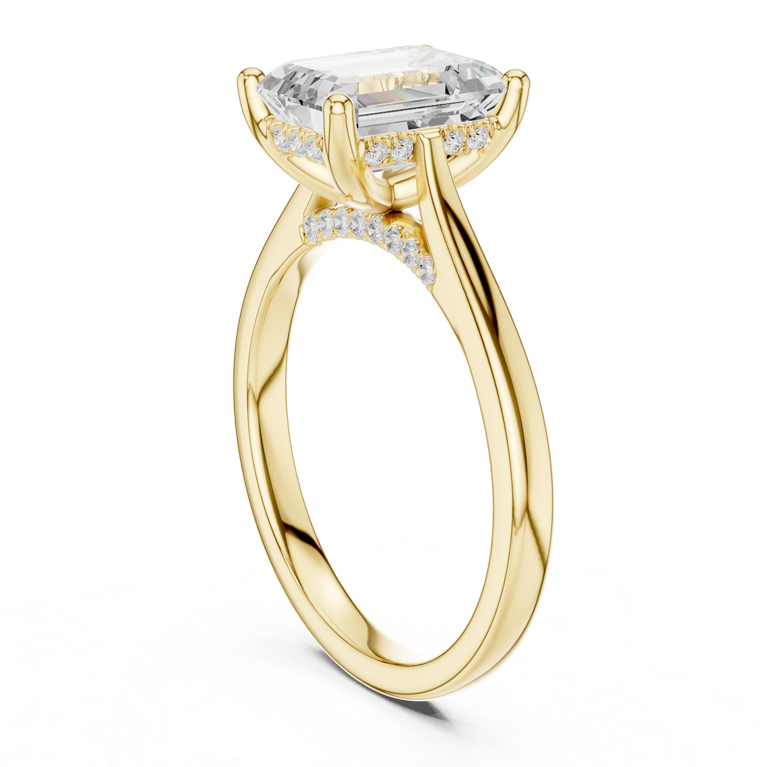 Emerald Cut Diamond Engagement Ring with Hidden Pavé Accent Diamonds