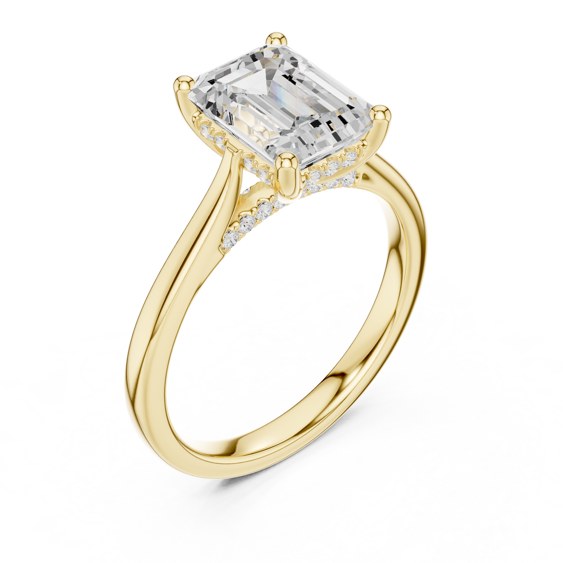 Emerald Cut Diamond Engagement Ring with Hidden Pavé Accent Diamonds