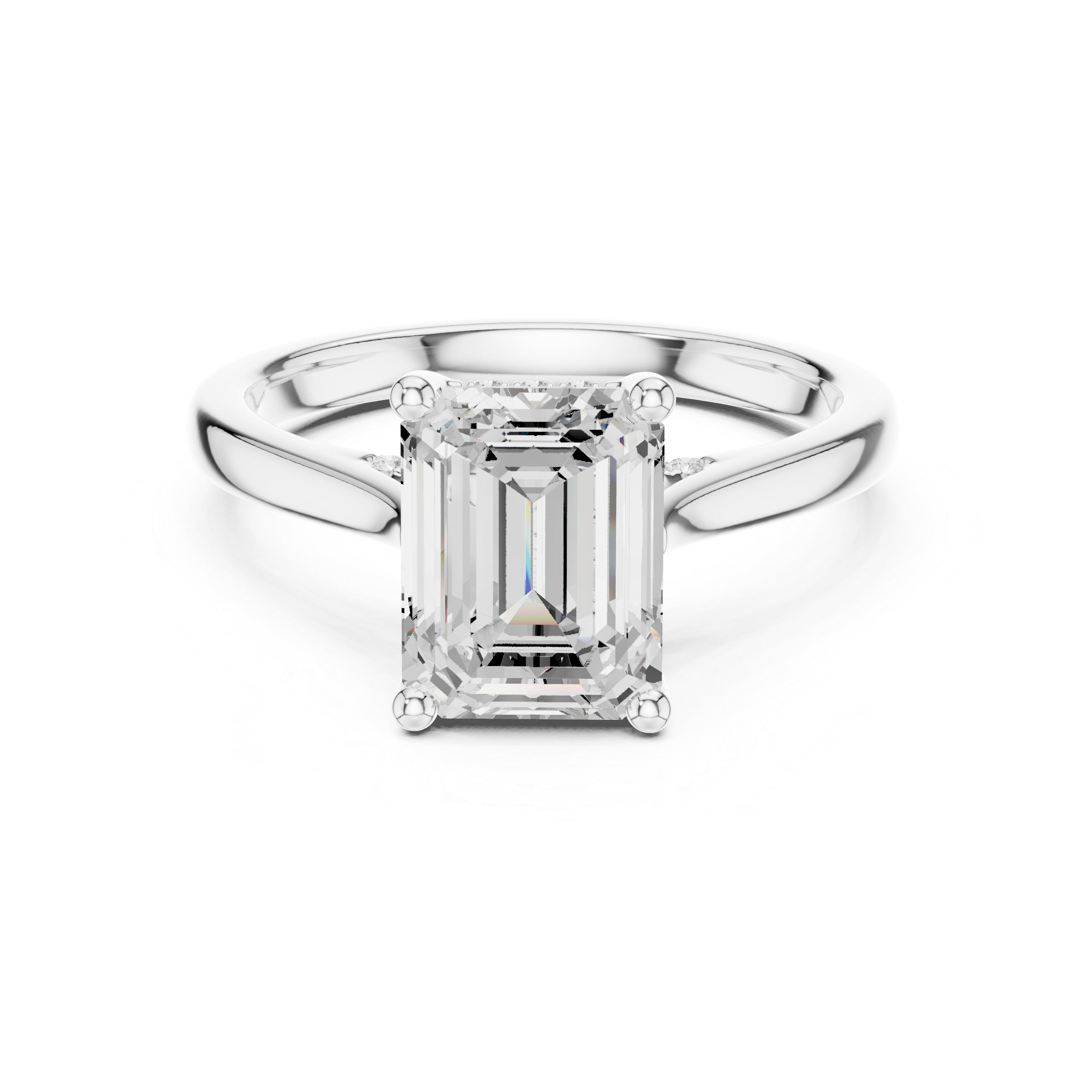 Emerald Cut Diamond Engagement Ring with Hidden Pavé Accent Diamonds