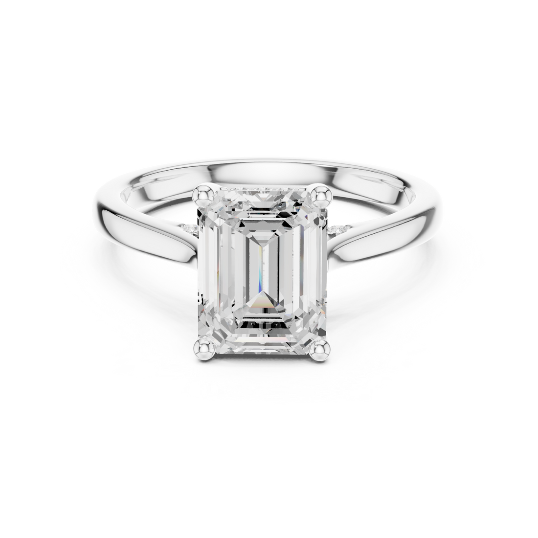 Emerald Cut Diamond Engagement Ring with Hidden Pavé Accent Diamonds