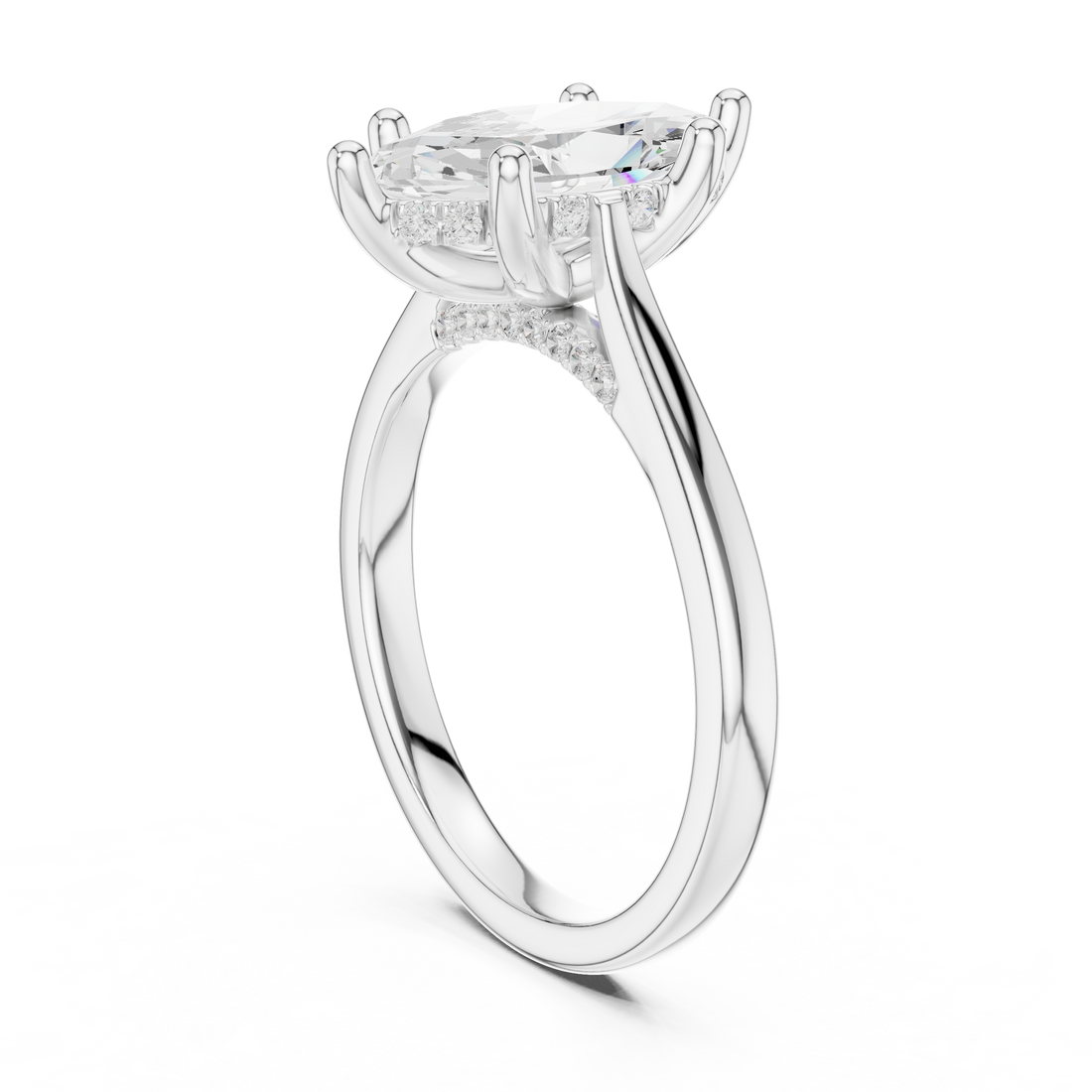 Marquise Cut Diamond Solitaire Engagement Ring with Hidden Halo