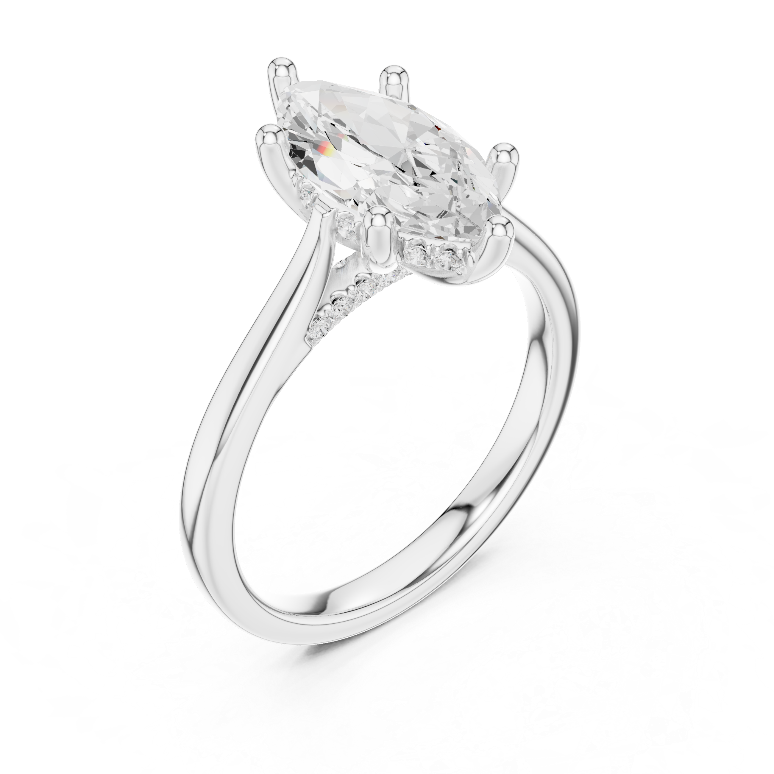 Marquise Cut Diamond Solitaire Engagement Ring with Hidden Halo