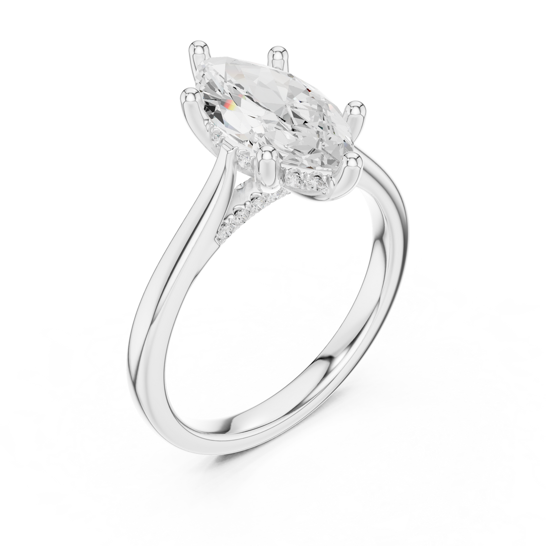 Marquise Cut Diamond Solitaire Engagement Ring with Hidden Halo