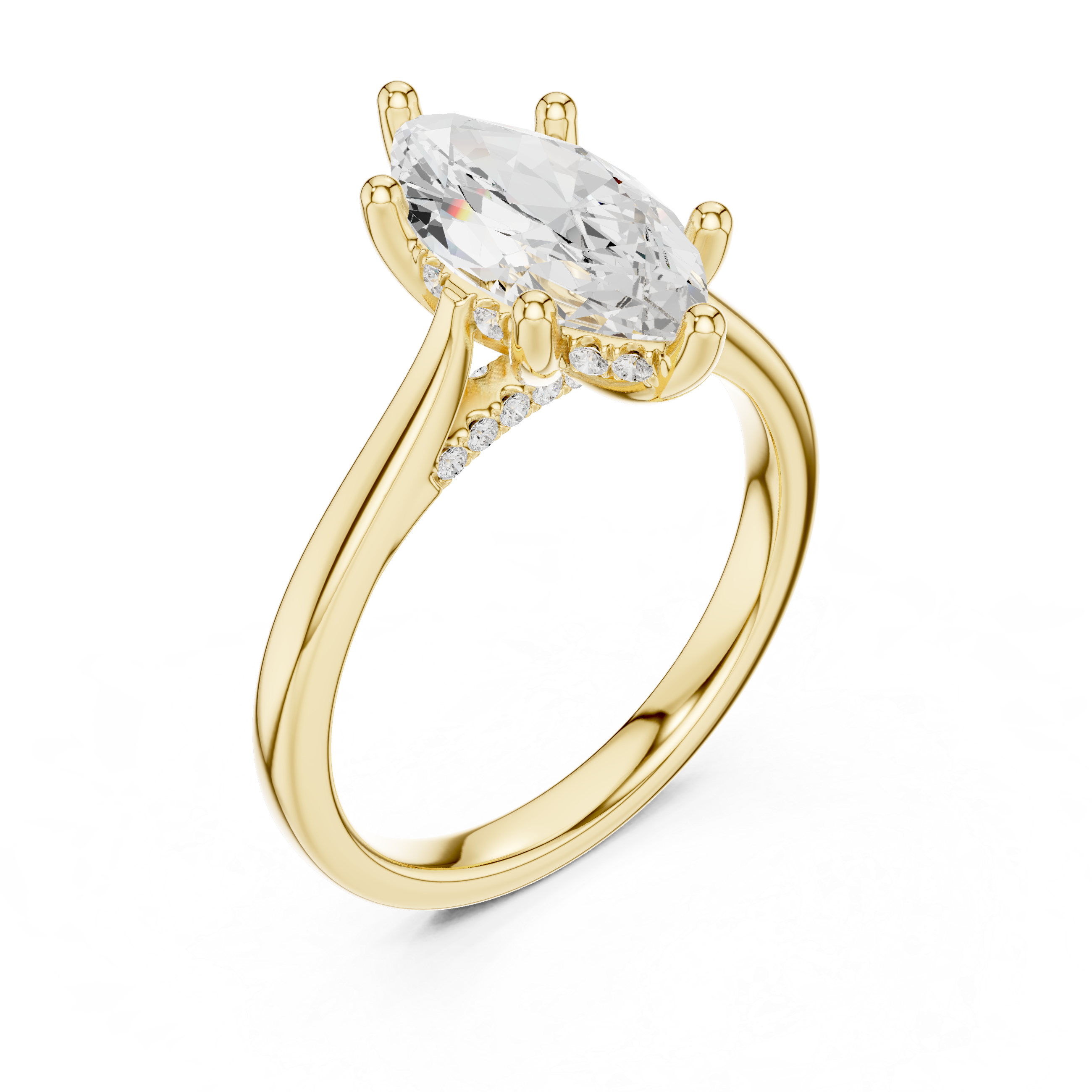 Marquise Cut Diamond Solitaire Engagement Ring with Hidden Halo