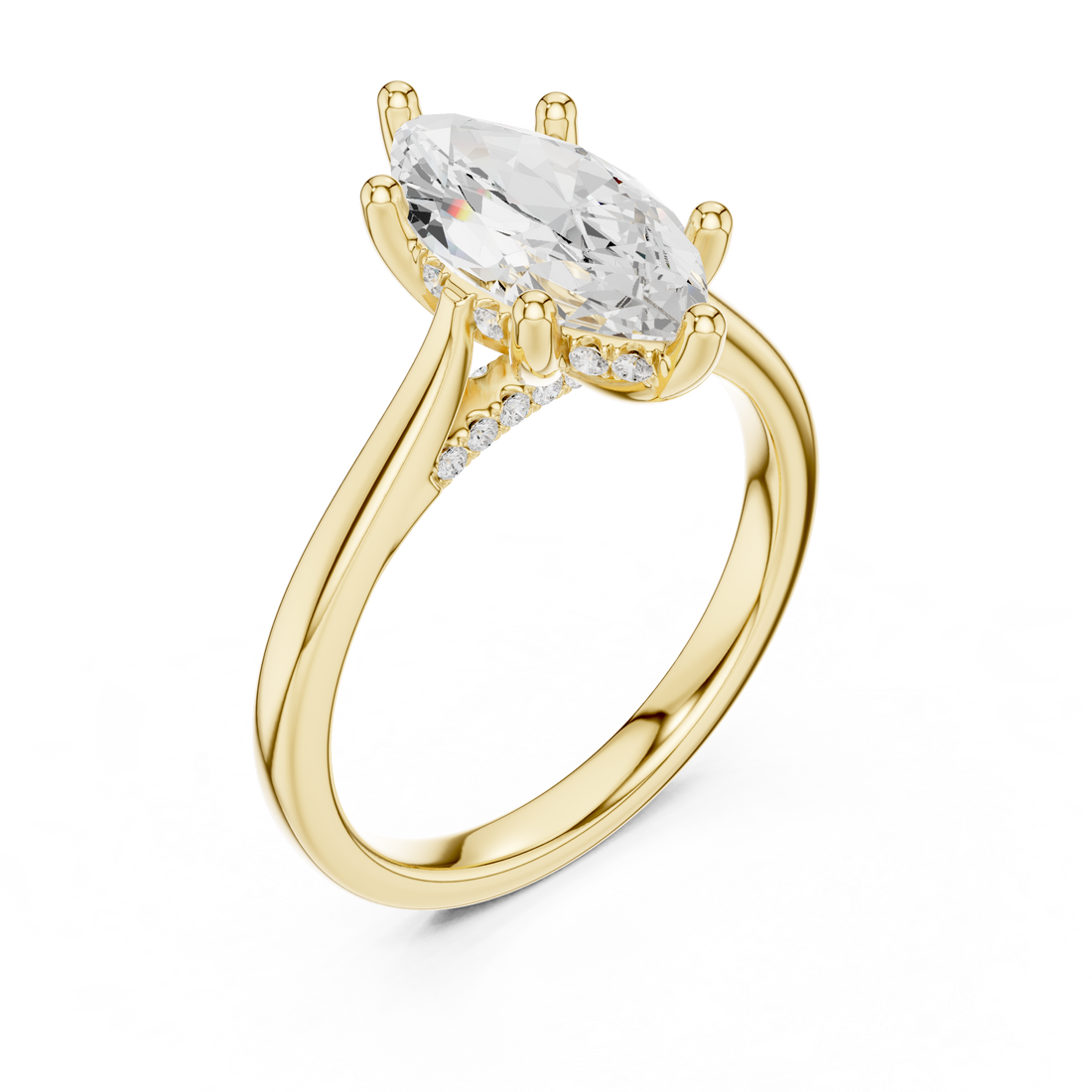 Marquise Cut Diamond Solitaire Engagement Ring with Hidden Halo
