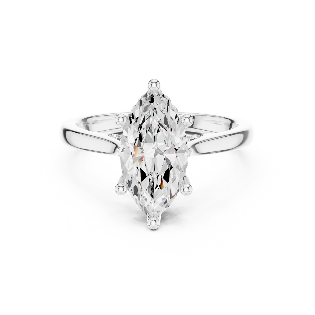 Marquise Cut Diamond Solitaire Engagement Ring with Hidden Halo