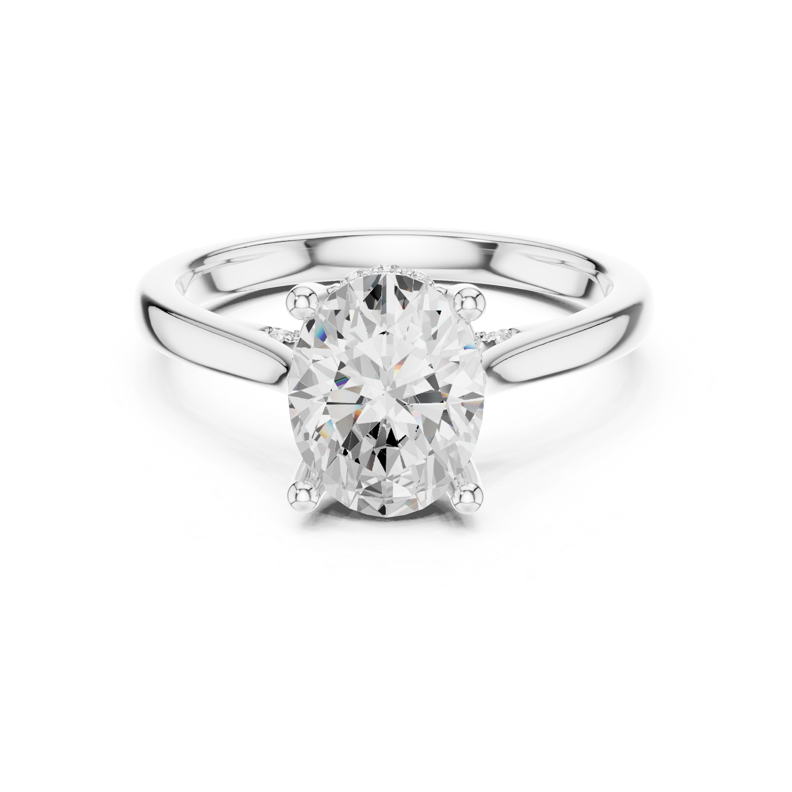 Oval Cut Diamond Solitaire Ring with Hidden Side Stones