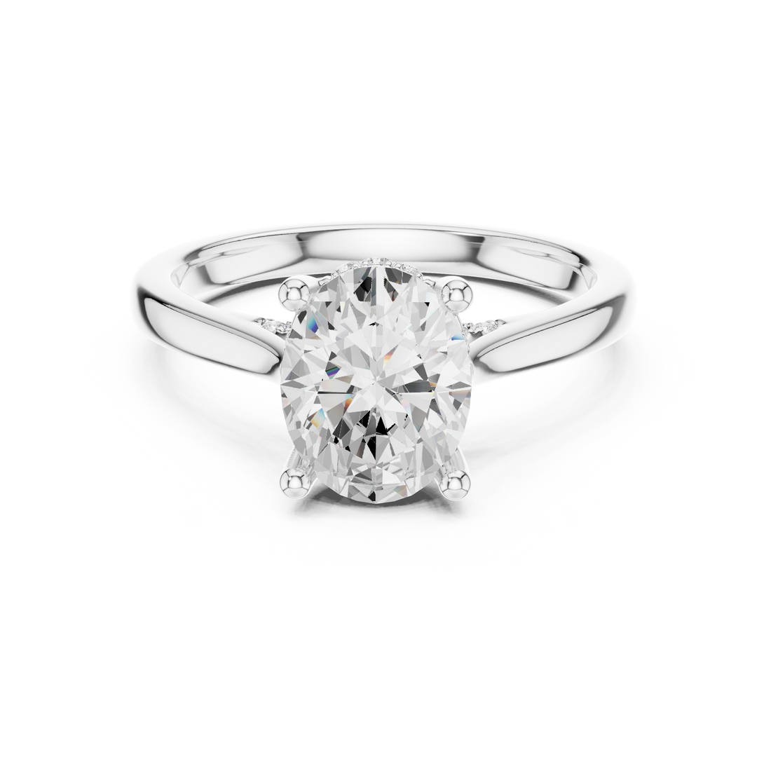 Oval Cut Diamond Solitaire Ring with Hidden Side Stones