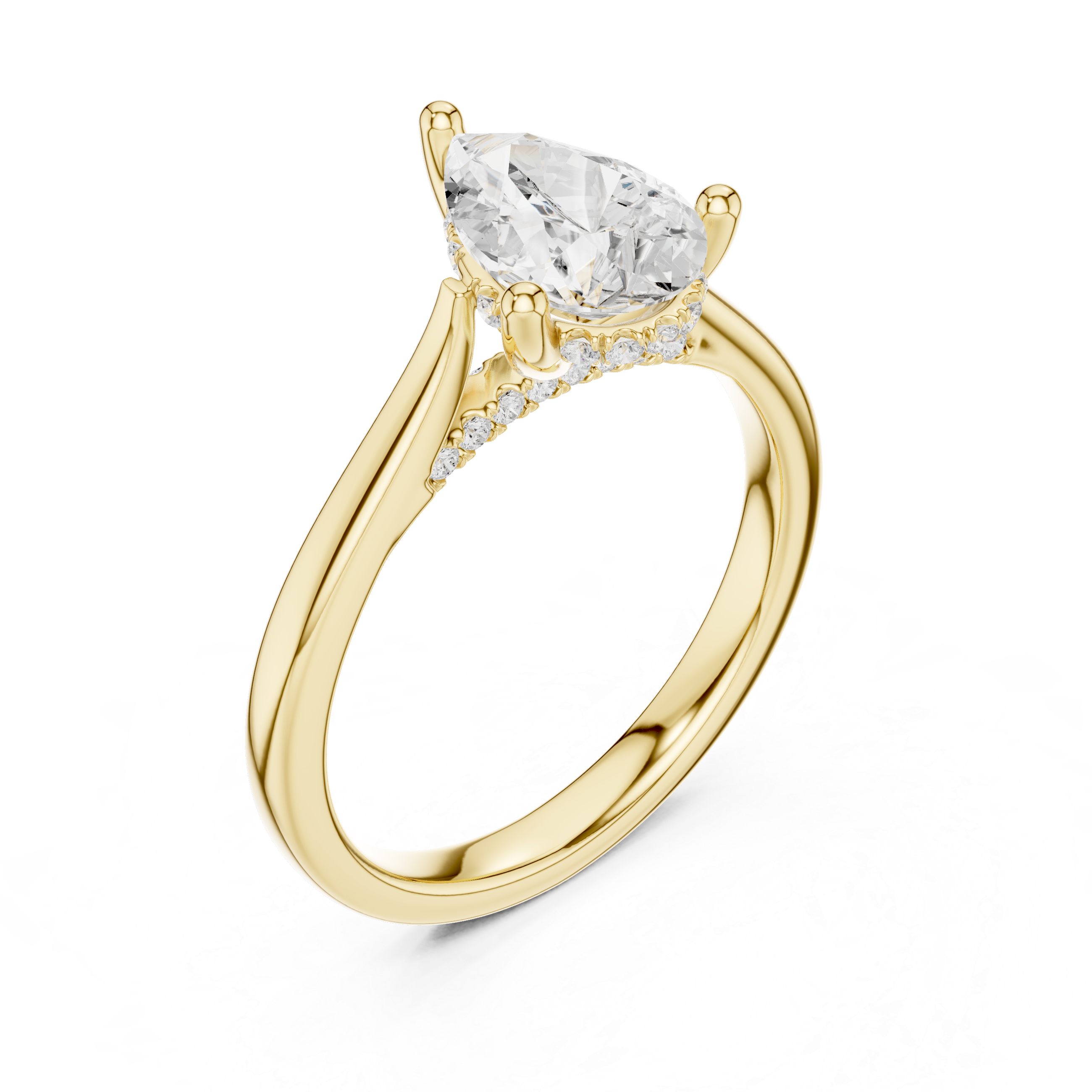 Pear Cut Diamond Solitaire Ring with Pavé Side Stones