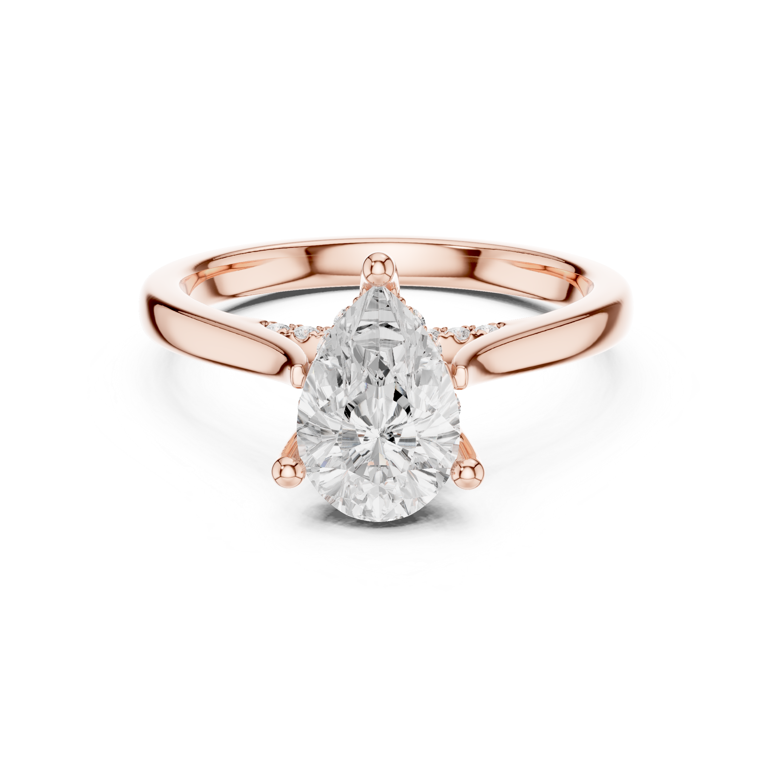 Minimalist Style Pear Cut Diamond Solitaire Ring with Pavé Side Stones perfect for everyday elegant simple wear