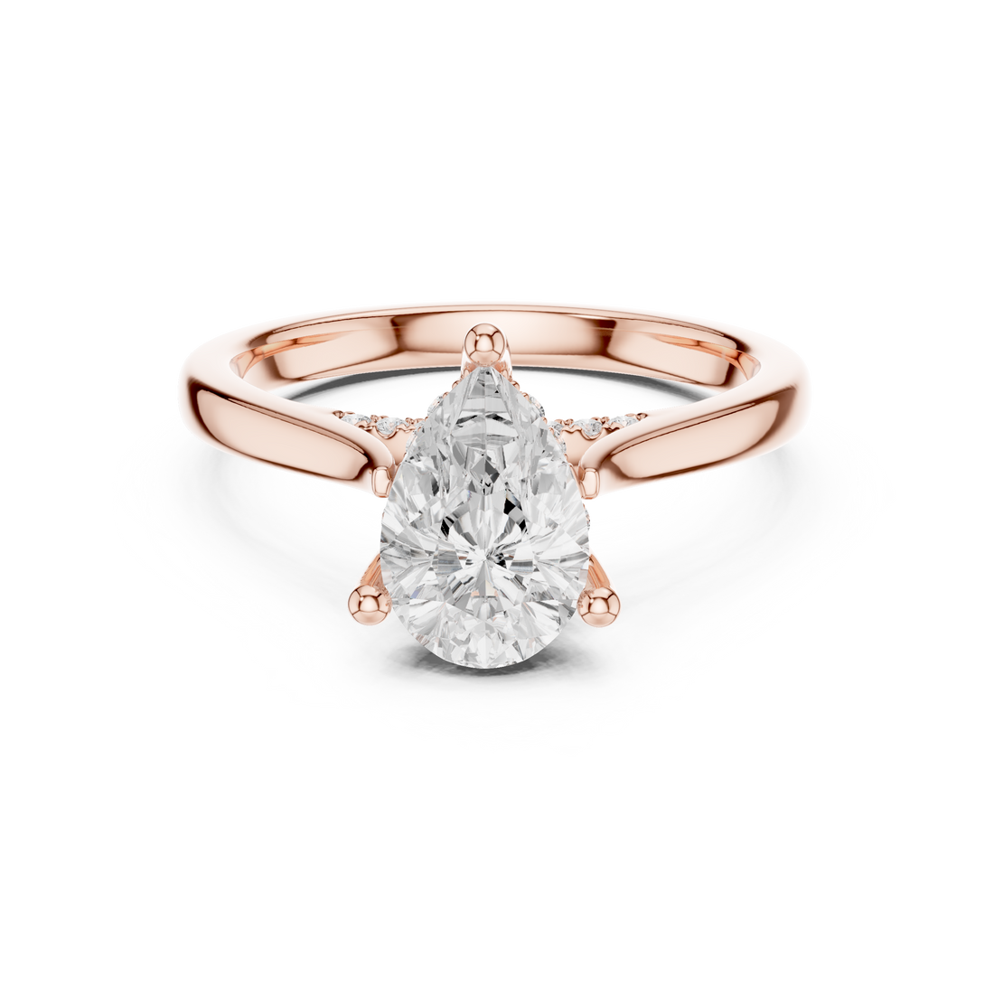 Minimalist Style Pear Cut Diamond Solitaire Ring with Pavé Side Stones perfect for everyday elegant simple wear