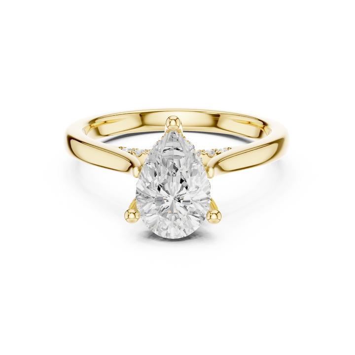 Pear Cut Diamond Solitaire Ring with Pavé Side Stones