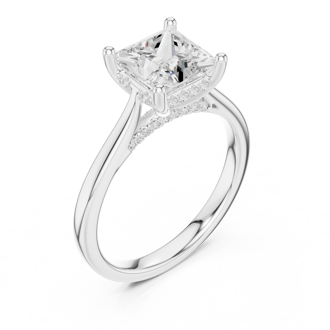 Princess Cut Diamond Engagement Ring with Pavé Side Stones