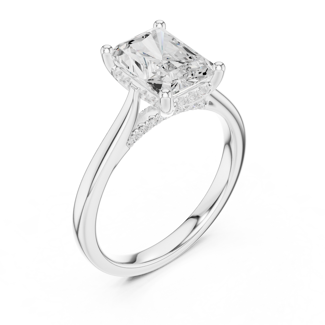 Radiant Cut Diamond Solitaire Engagement Ring with Pavé Side Stone Accent