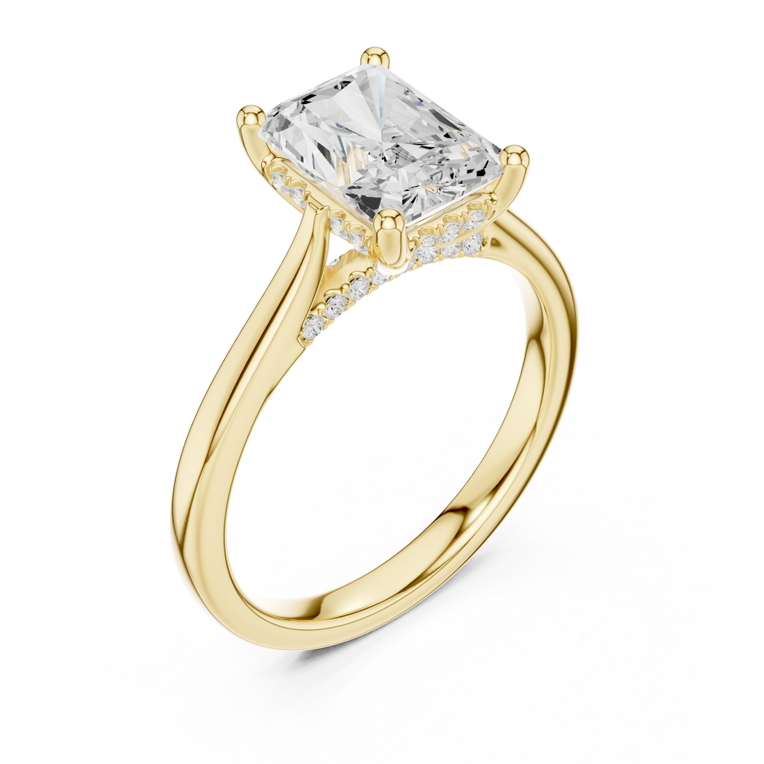 Radiant Cut Diamond Solitaire Engagement Ring with Pavé Side Stone Accent